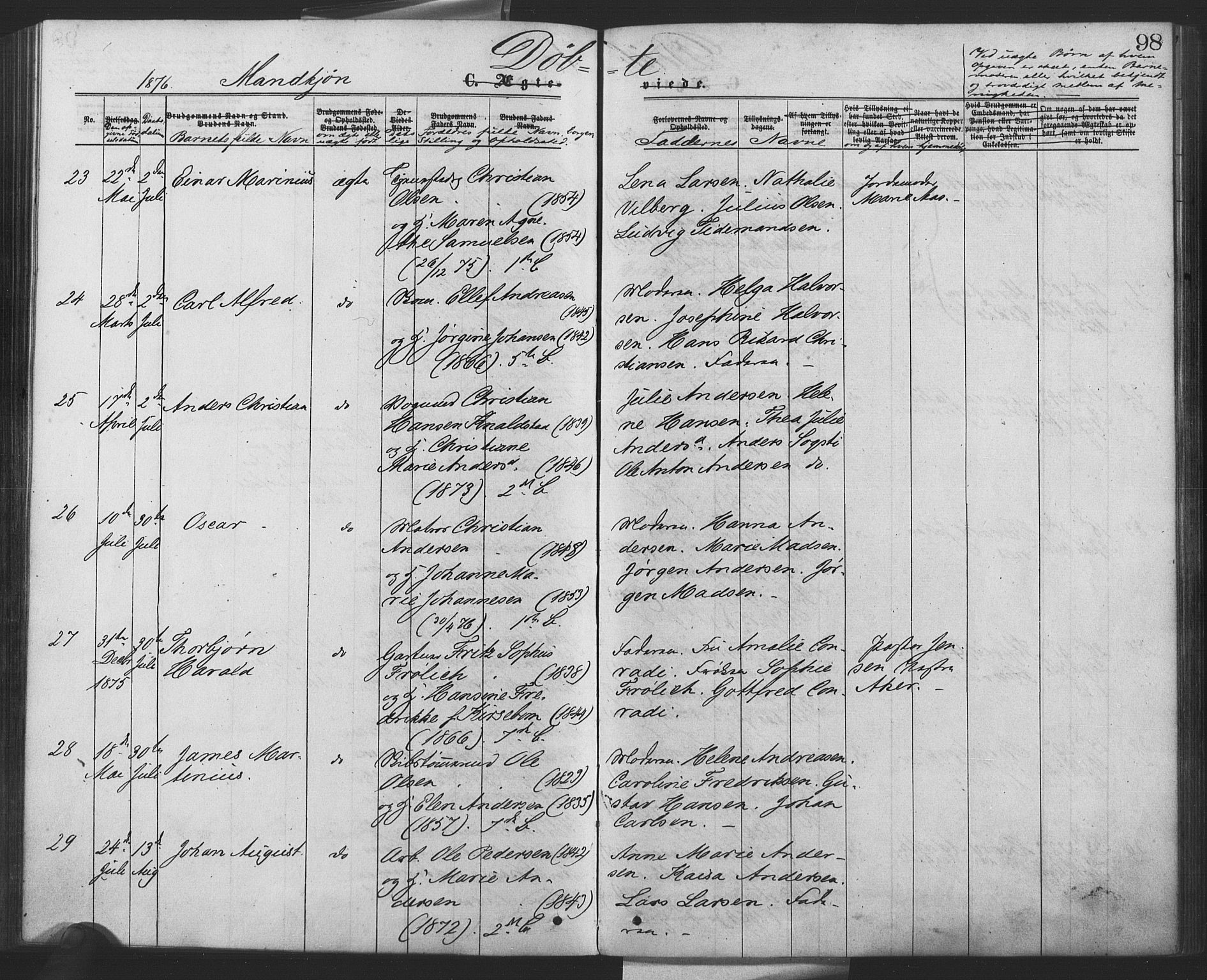 Drøbak prestekontor Kirkebøker, AV/SAO-A-10142a/F/Fa/L0003: Parish register (official) no. I 3, 1871-1877, p. 98