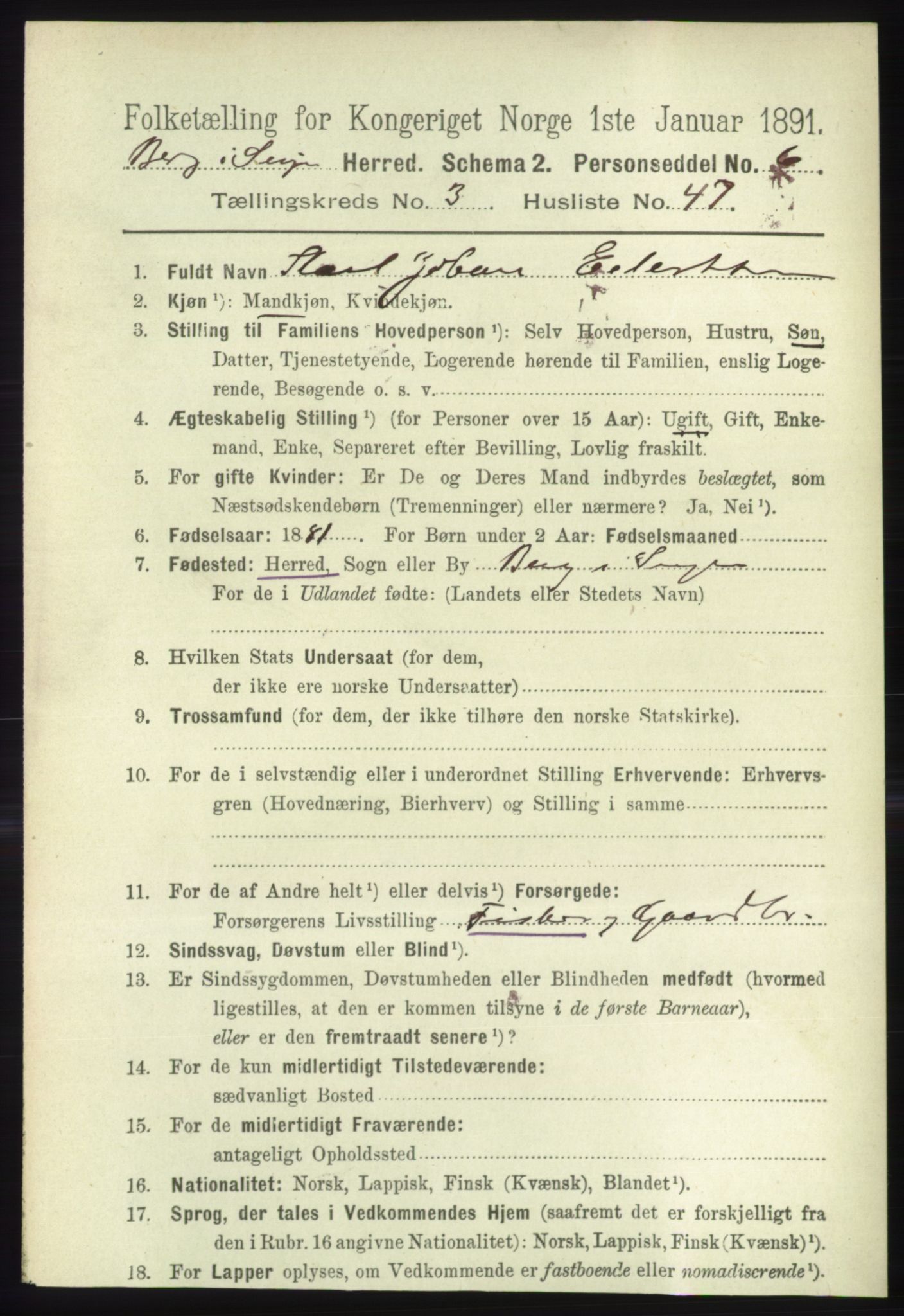 RA, 1891 census for 1929 Berg, 1891, p. 1318