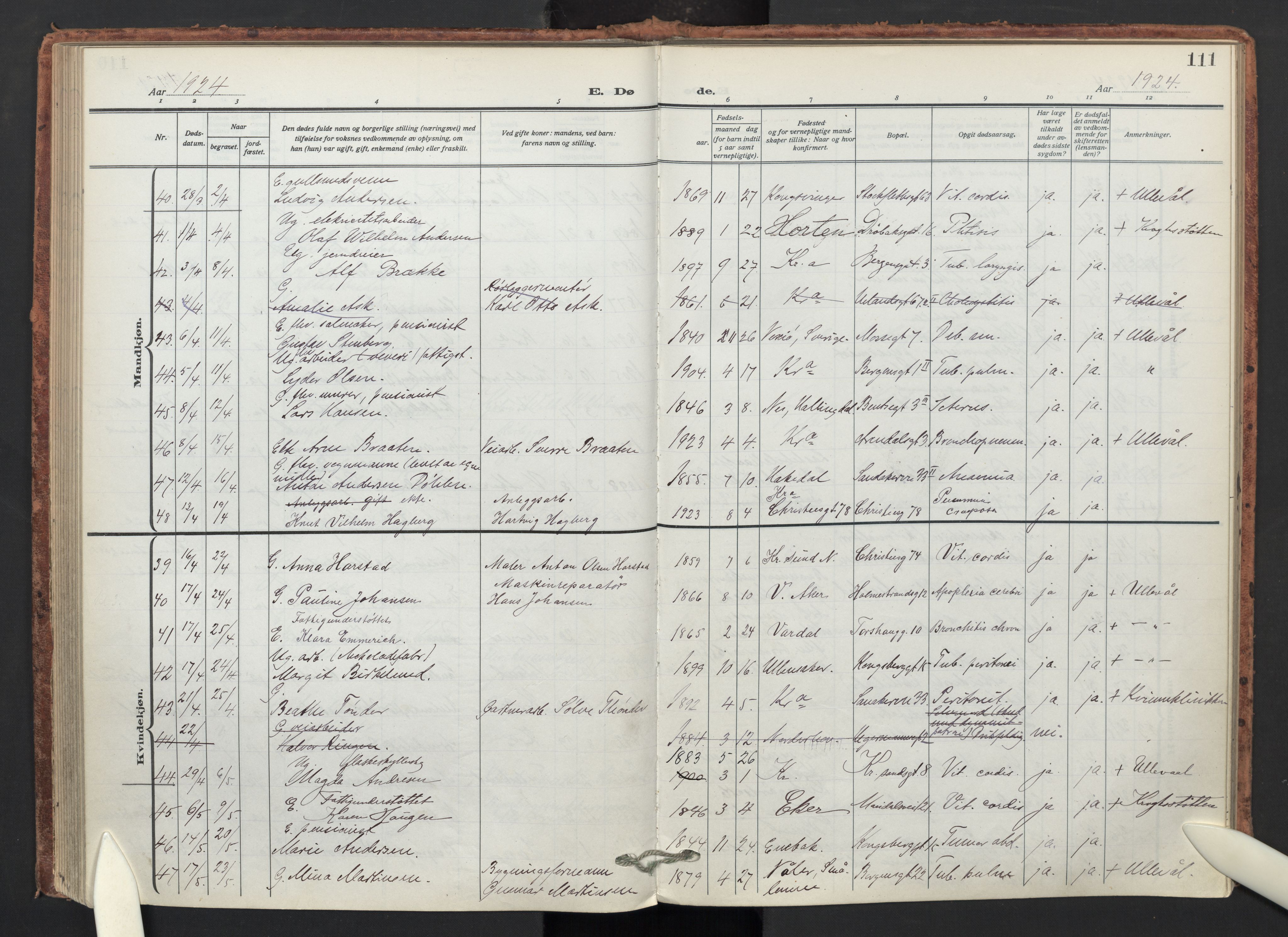 Sagene prestekontor Kirkebøker, SAO/A-10796/F/L0012: Parish register (official) no. 12, 1916-1938, p. 111