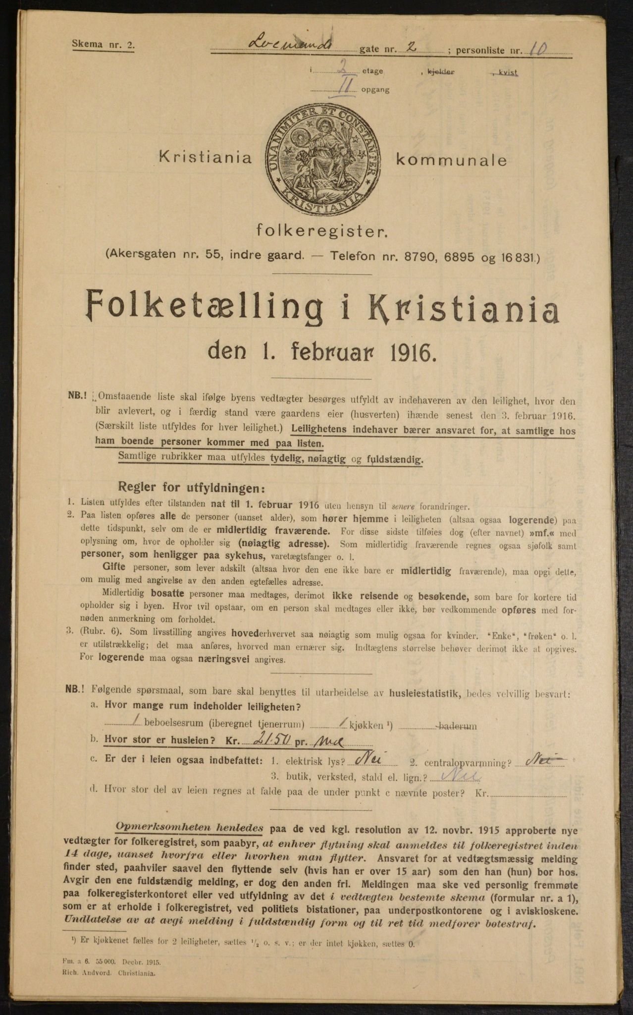 OBA, Municipal Census 1916 for Kristiania, 1916, p. 59551