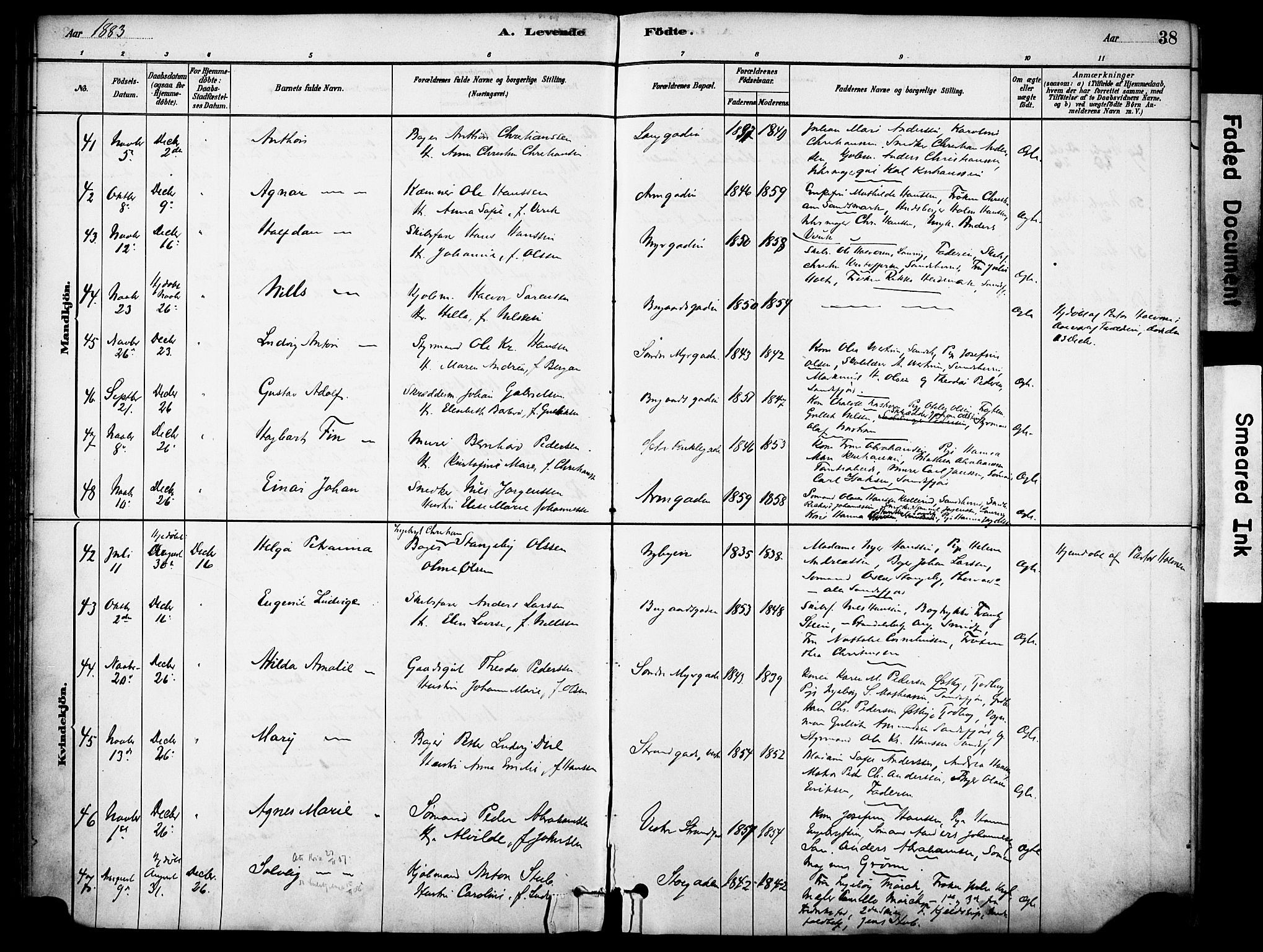Sandefjord kirkebøker, AV/SAKO-A-315/F/Fa/L0002: Parish register (official) no. 2, 1880-1894, p. 38