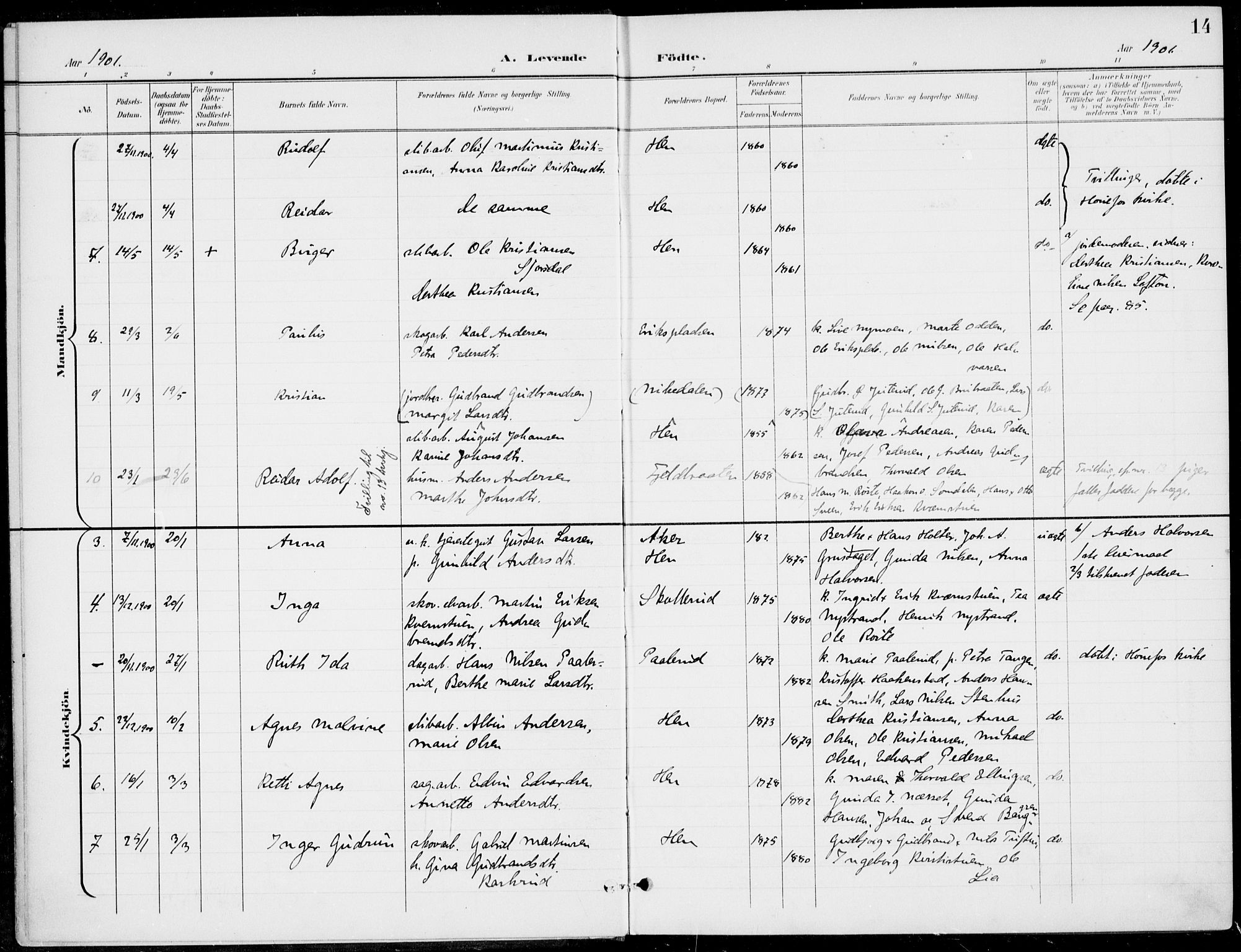 Ådal kirkebøker, AV/SAKO-A-248/F/Fb/L0002: Parish register (official) no. II 2, 1898-1917, p. 14