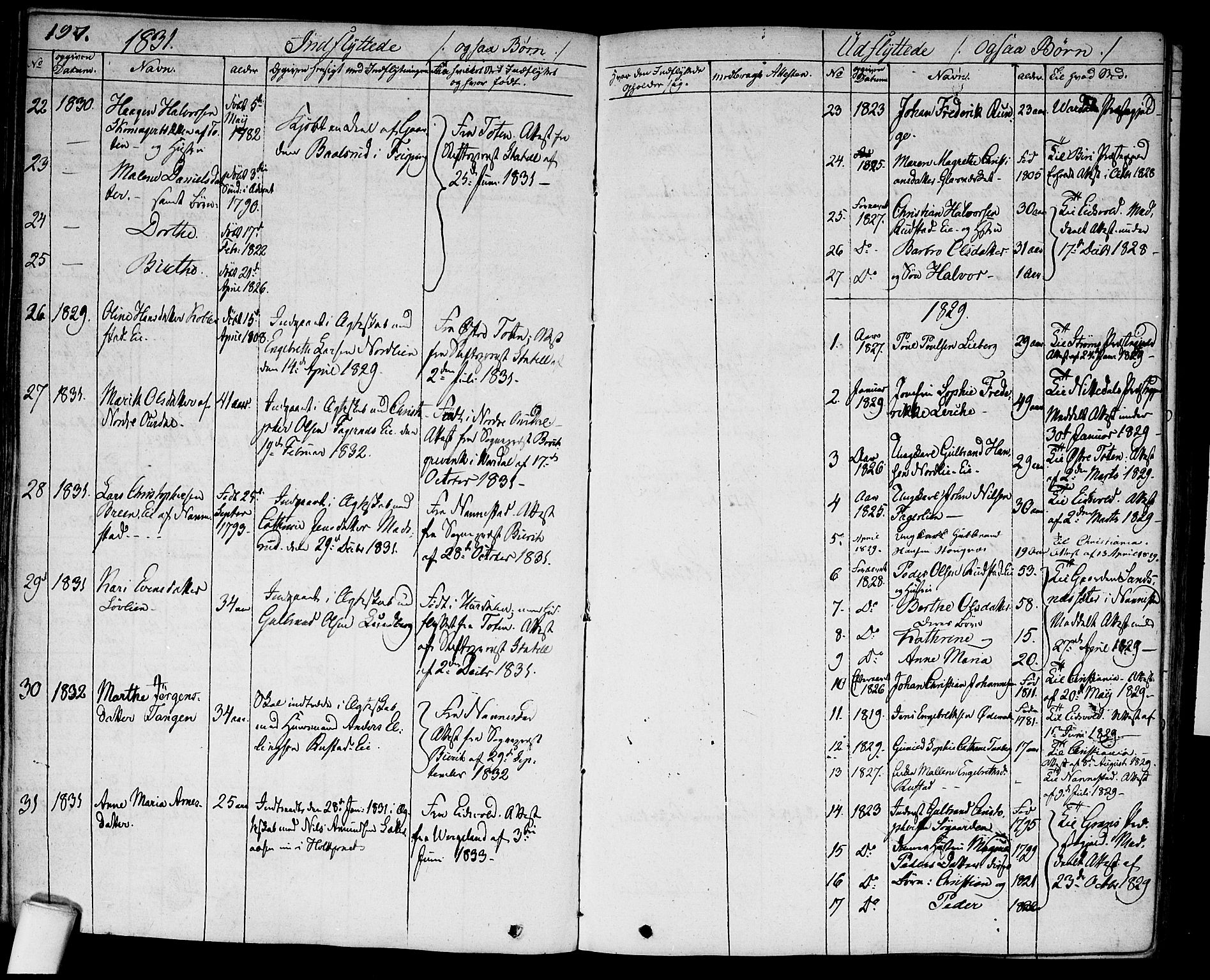 Hurdal prestekontor Kirkebøker, SAO/A-10889/F/Fa/L0004: Parish register (official) no. I 4, 1828-1845, p. 197