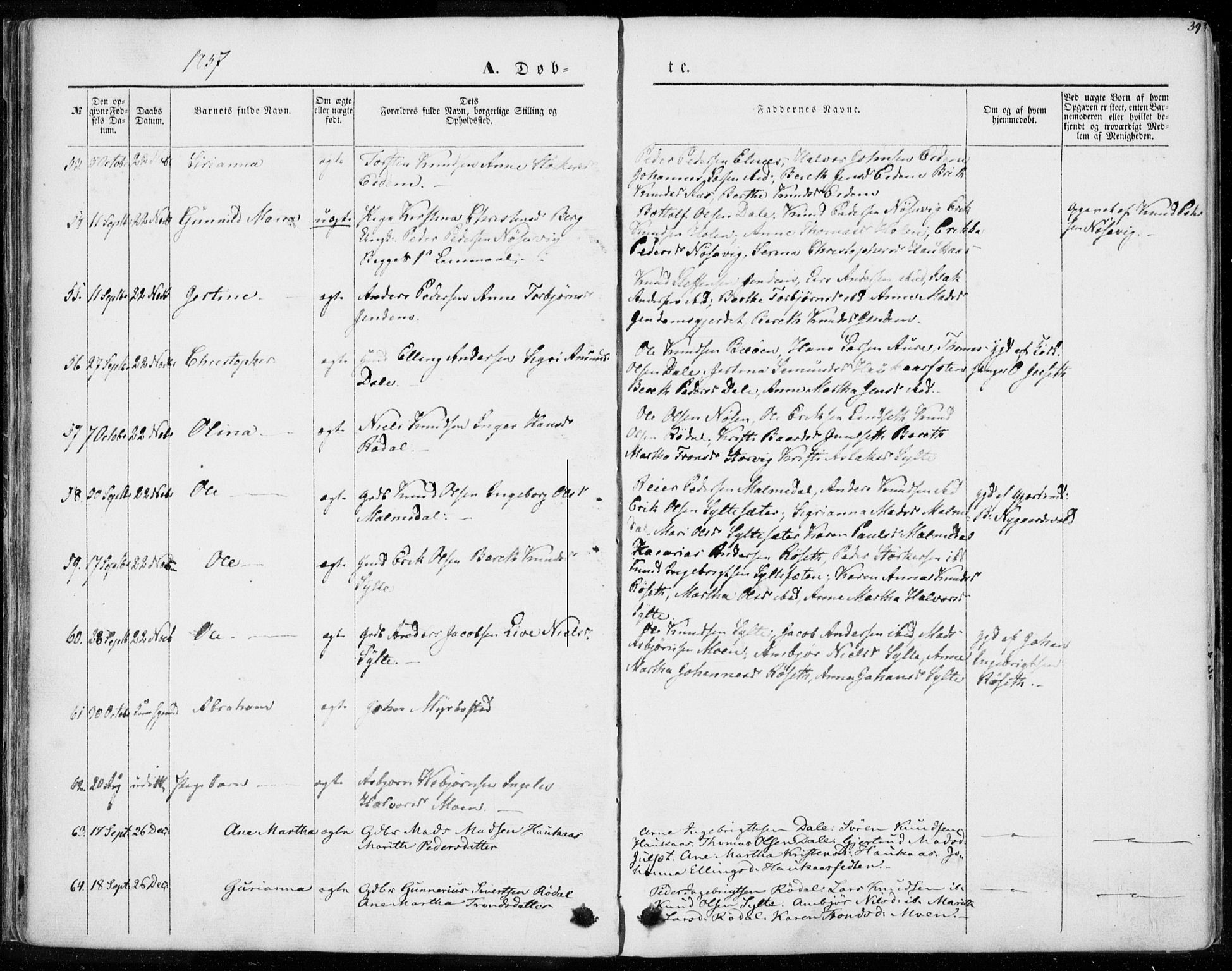 Ministerialprotokoller, klokkerbøker og fødselsregistre - Møre og Romsdal, AV/SAT-A-1454/565/L0748: Parish register (official) no. 565A02, 1845-1872, p. 39