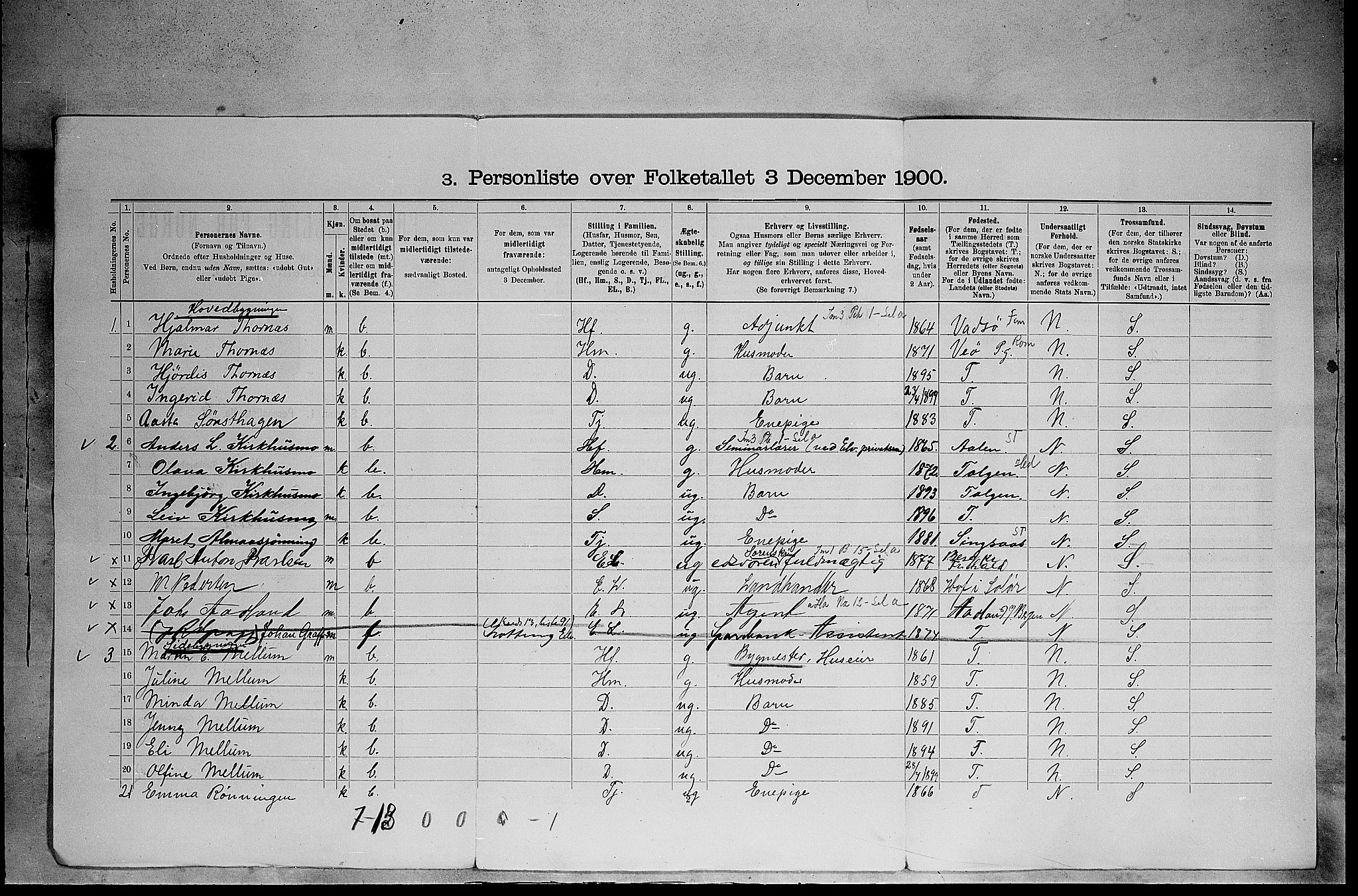 SAH, 1900 census for Elverum, 1900, p. 896