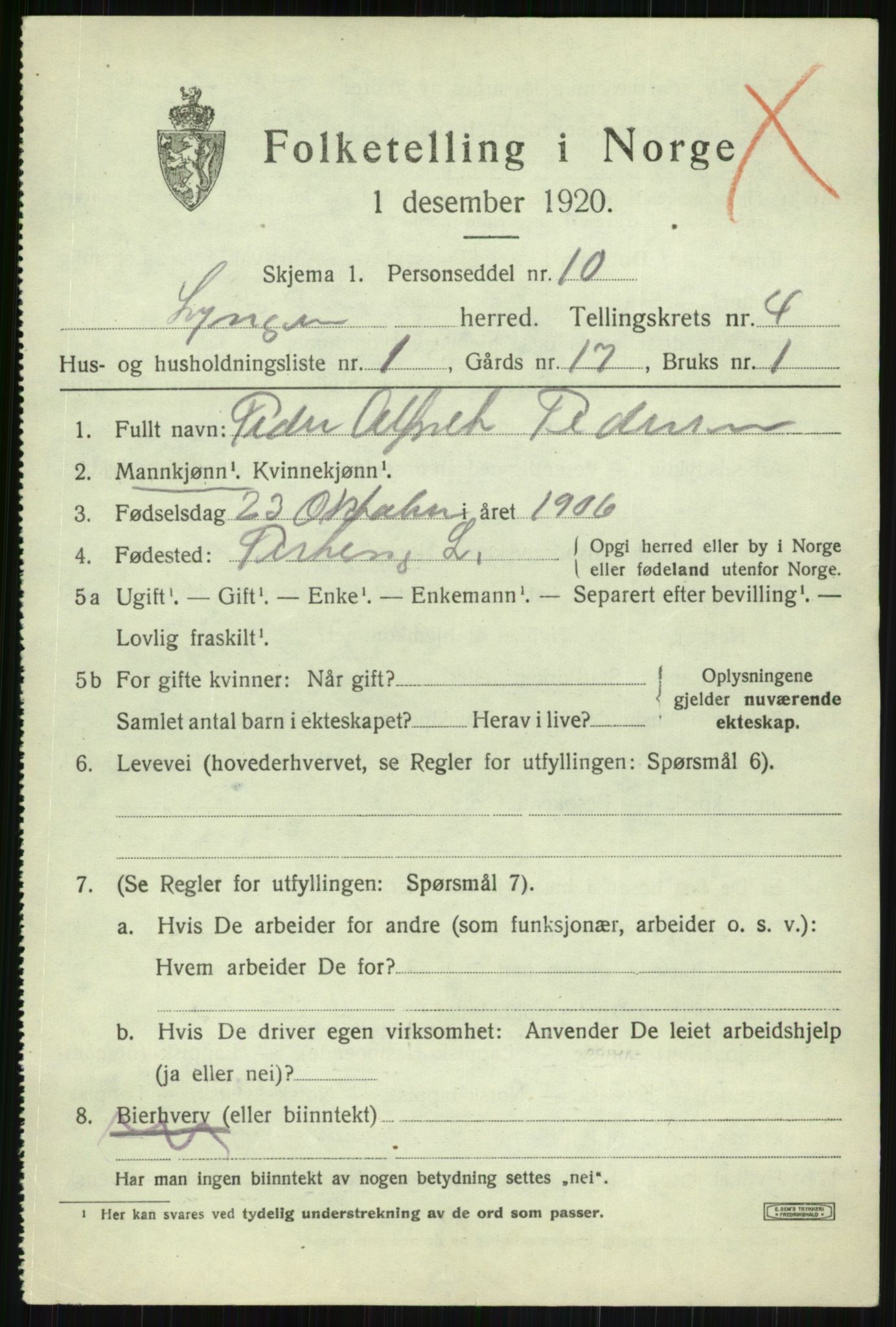 SATØ, 1920 census for Lyngen, 1920, p. 4041