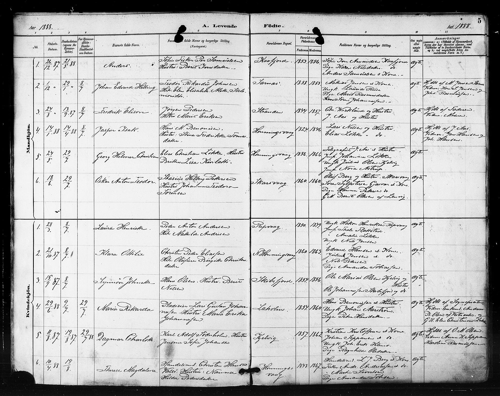 Måsøy sokneprestkontor, AV/SATØ-S-1348/H/Ha/L0007kirke: Parish register (official) no. 7, 1887-1899, p. 5