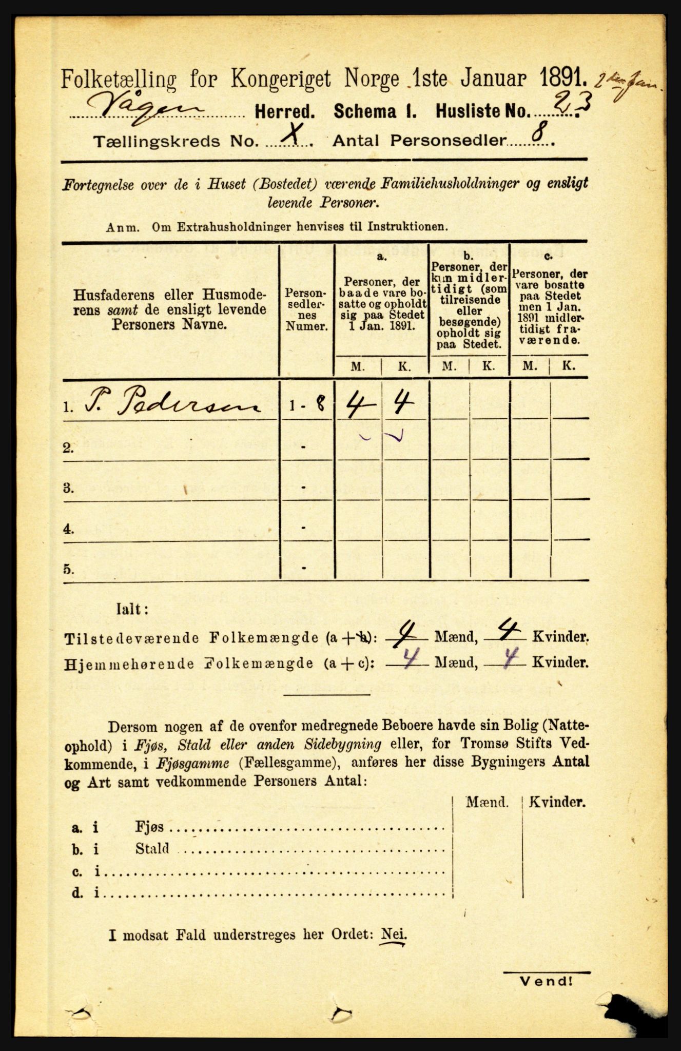 RA, 1891 census for 1865 Vågan, 1891, p. 2547