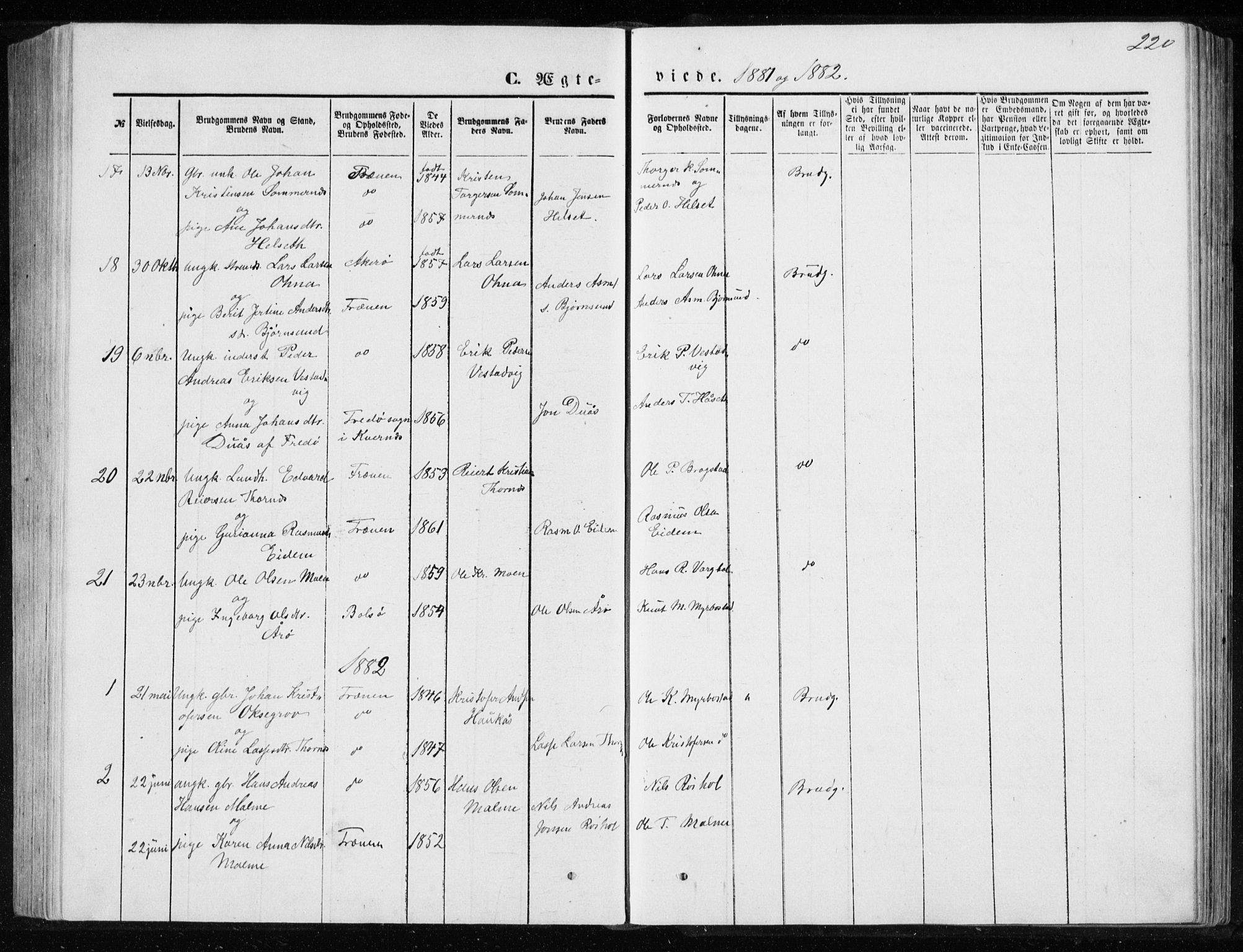 Ministerialprotokoller, klokkerbøker og fødselsregistre - Møre og Romsdal, SAT/A-1454/565/L0754: Parish register (copy) no. 565C03, 1870-1896, p. 220