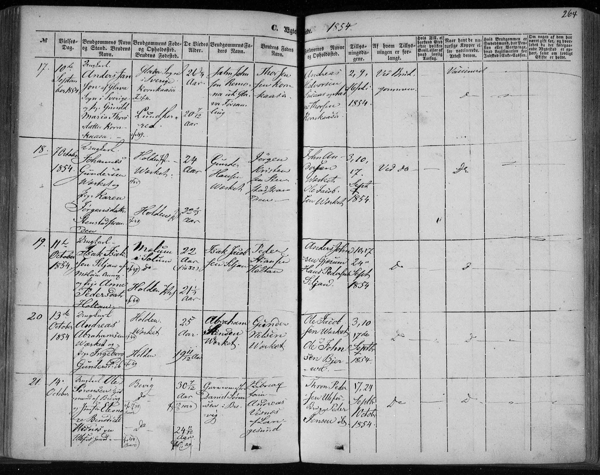 Holla kirkebøker, AV/SAKO-A-272/F/Fa/L0005: Parish register (official) no. 5, 1849-1860, p. 264