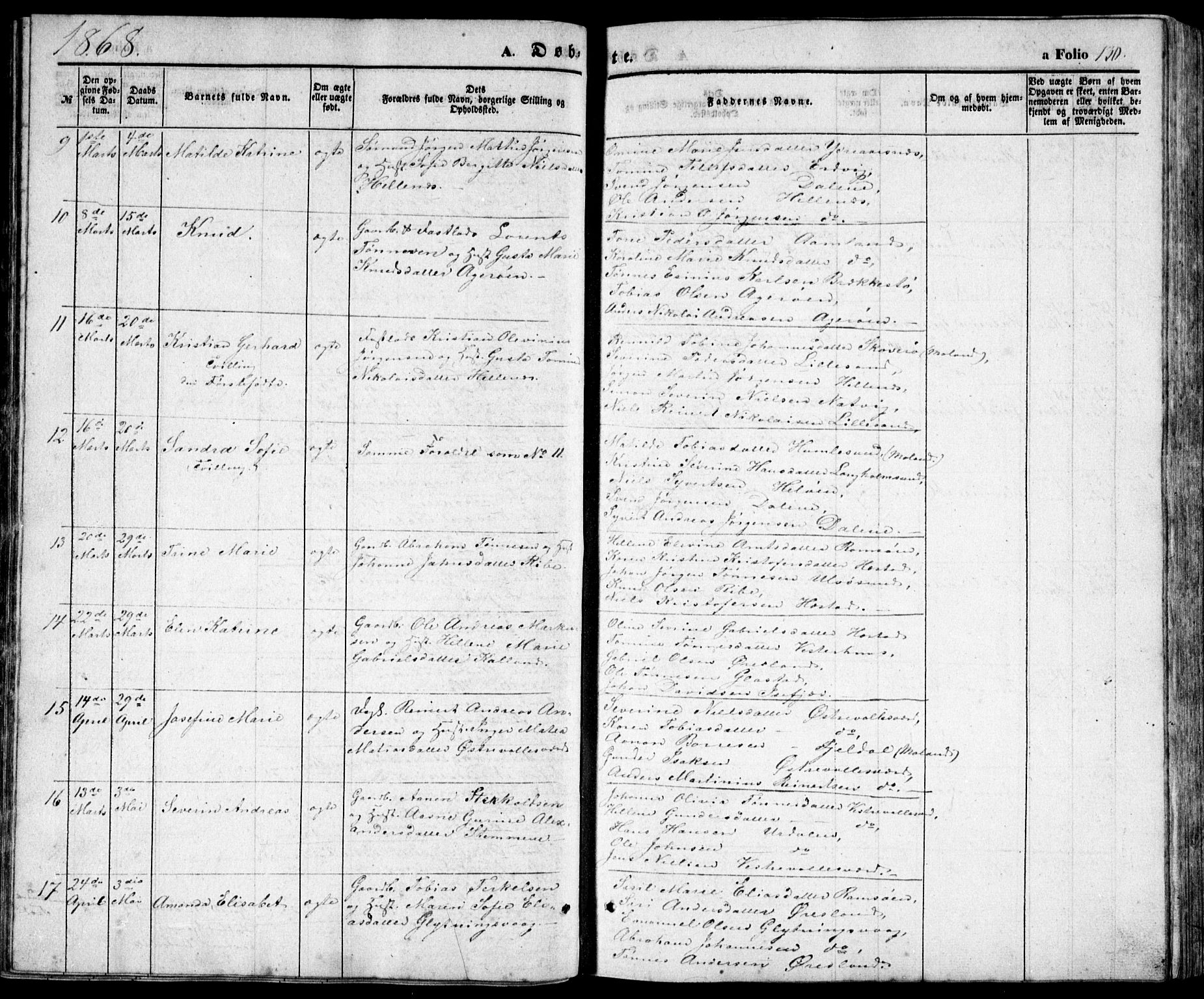Høvåg sokneprestkontor, SAK/1111-0025/F/Fb/L0002: Parish register (copy) no. B 2, 1847-1869, p. 130