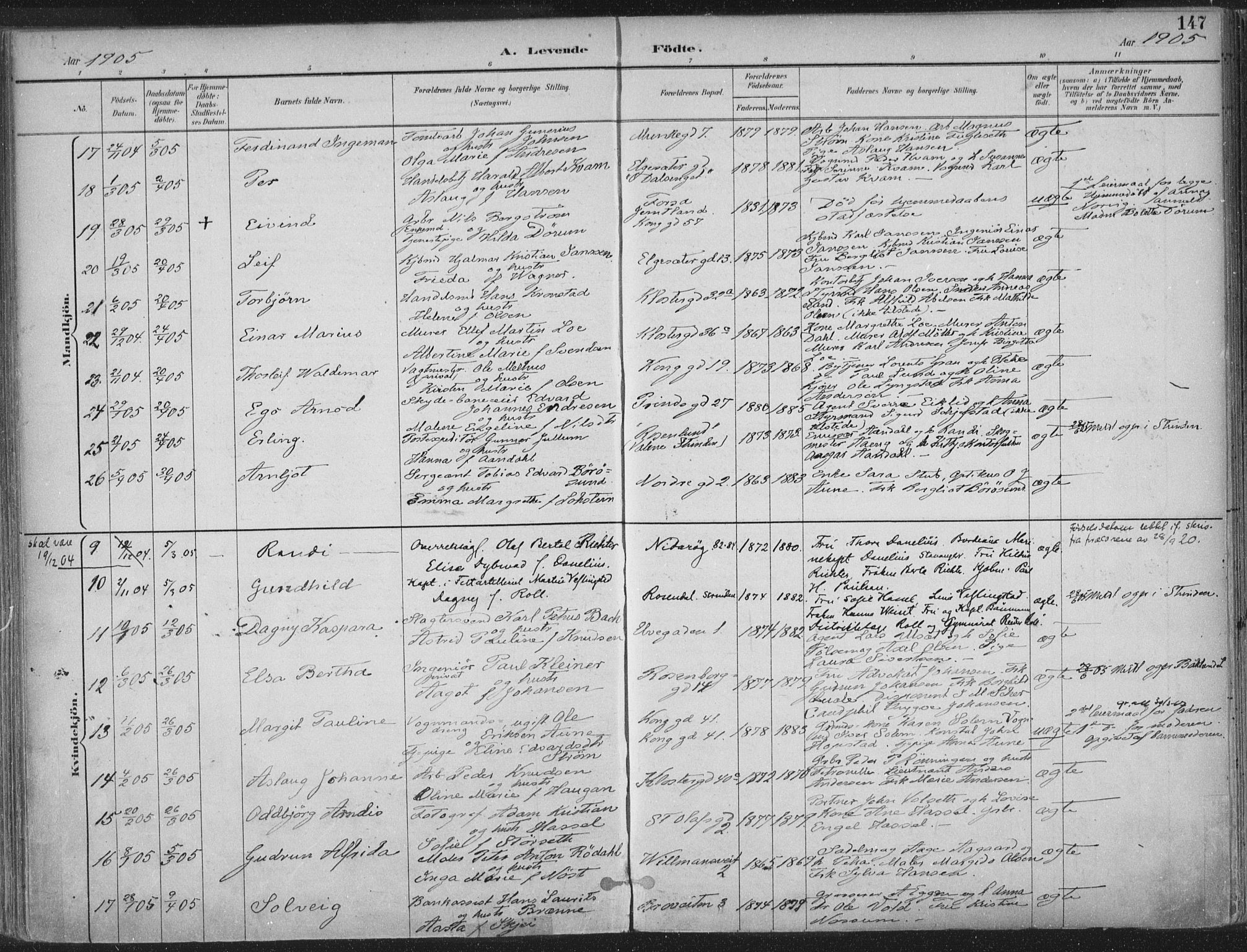 Ministerialprotokoller, klokkerbøker og fødselsregistre - Sør-Trøndelag, AV/SAT-A-1456/601/L0062: Parish register (official) no. 601A30, 1891-1911, p. 147