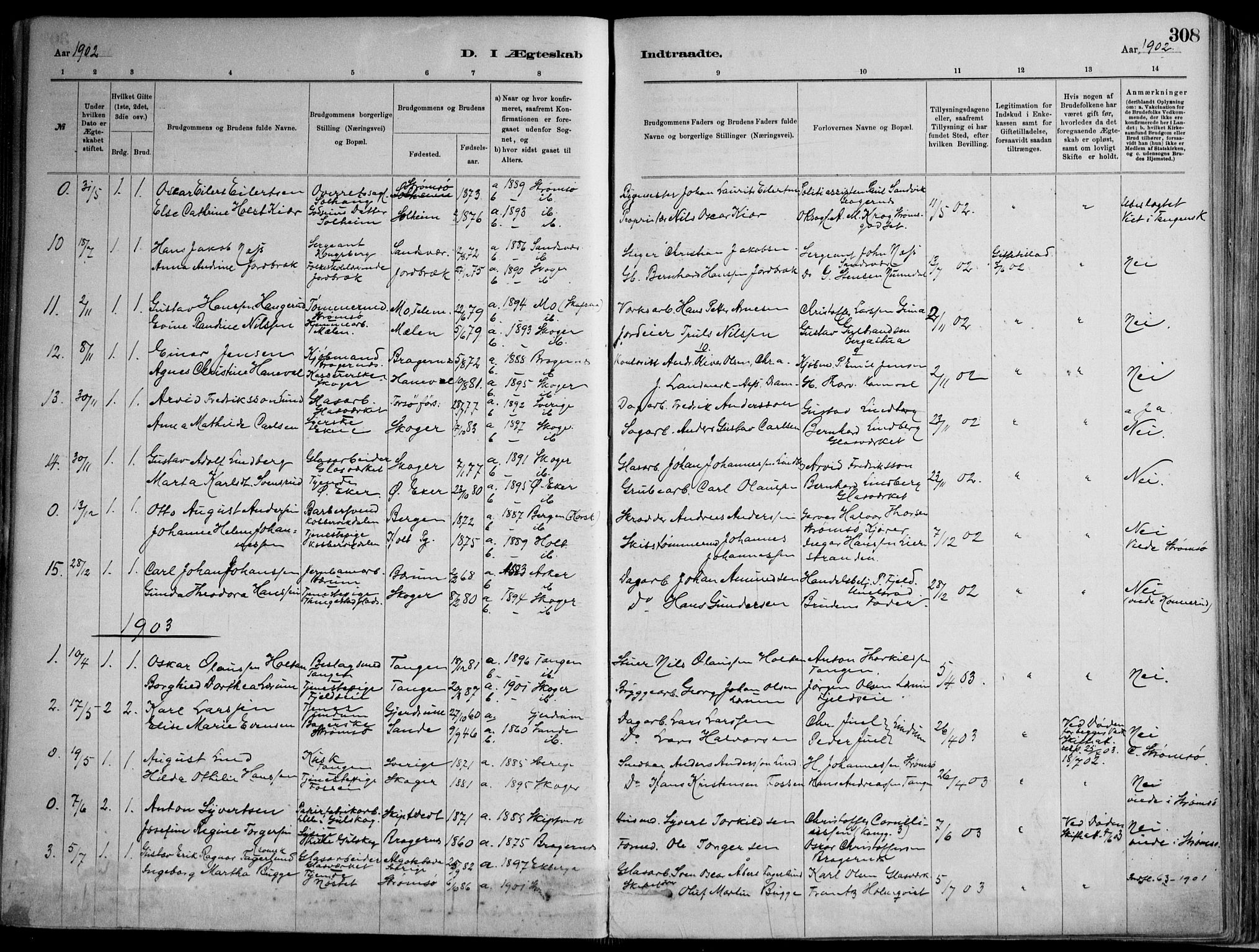 Skoger kirkebøker, AV/SAKO-A-59/F/Fa/L0006: Parish register (official) no. I 6, 1885-1910, p. 308