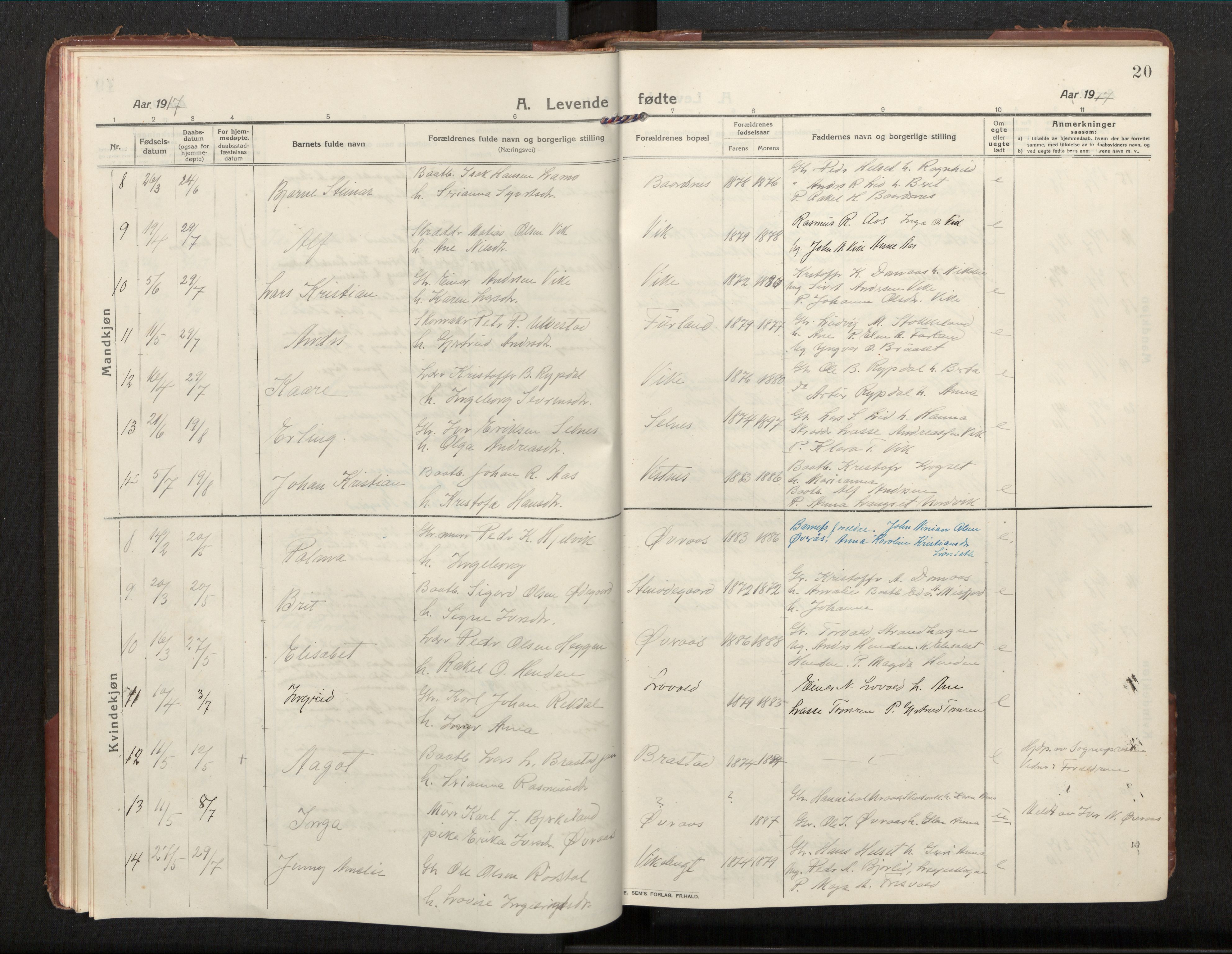 Ministerialprotokoller, klokkerbøker og fødselsregistre - Møre og Romsdal, AV/SAT-A-1454/539/L0536a: Parish register (copy) no. 539C03, 1912-1936, p. 20