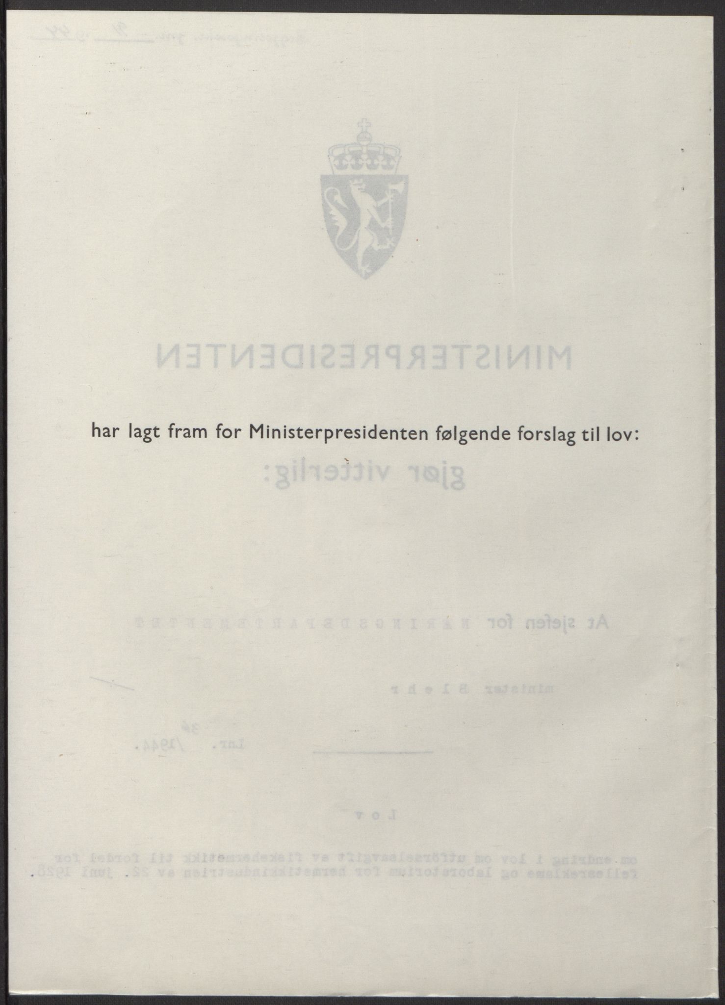NS-administrasjonen 1940-1945 (Statsrådsekretariatet, de kommisariske statsråder mm), RA/S-4279/D/Db/L0100: Lover, 1944, p. 178