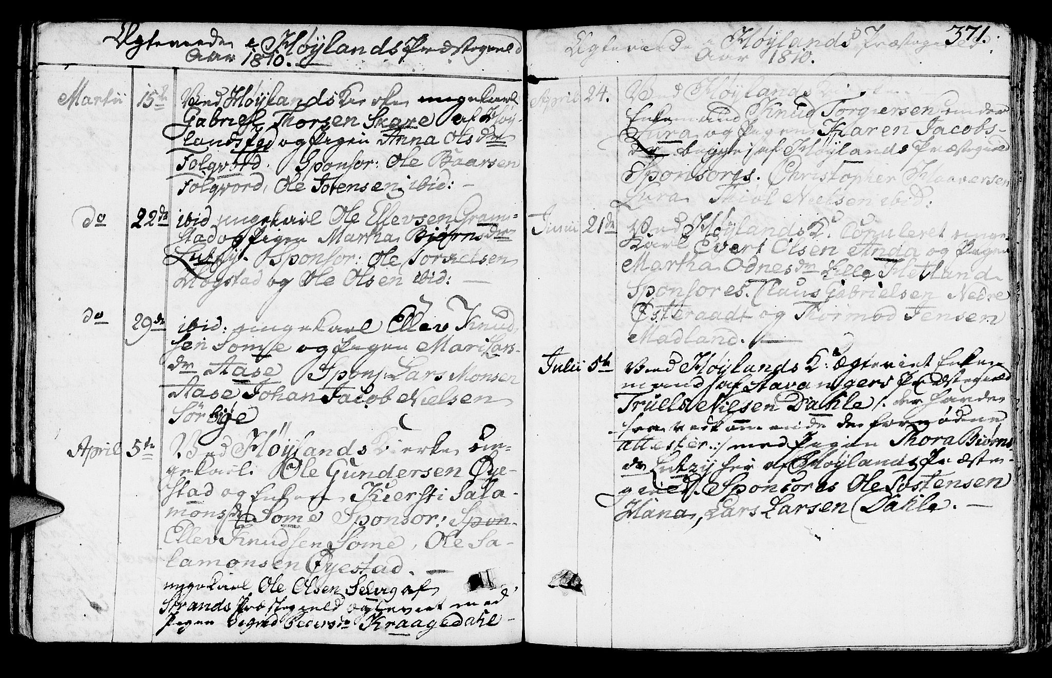 Høyland sokneprestkontor, AV/SAST-A-101799/001/30BA/L0005: Parish register (official) no. A 5, 1804-1815, p. 371