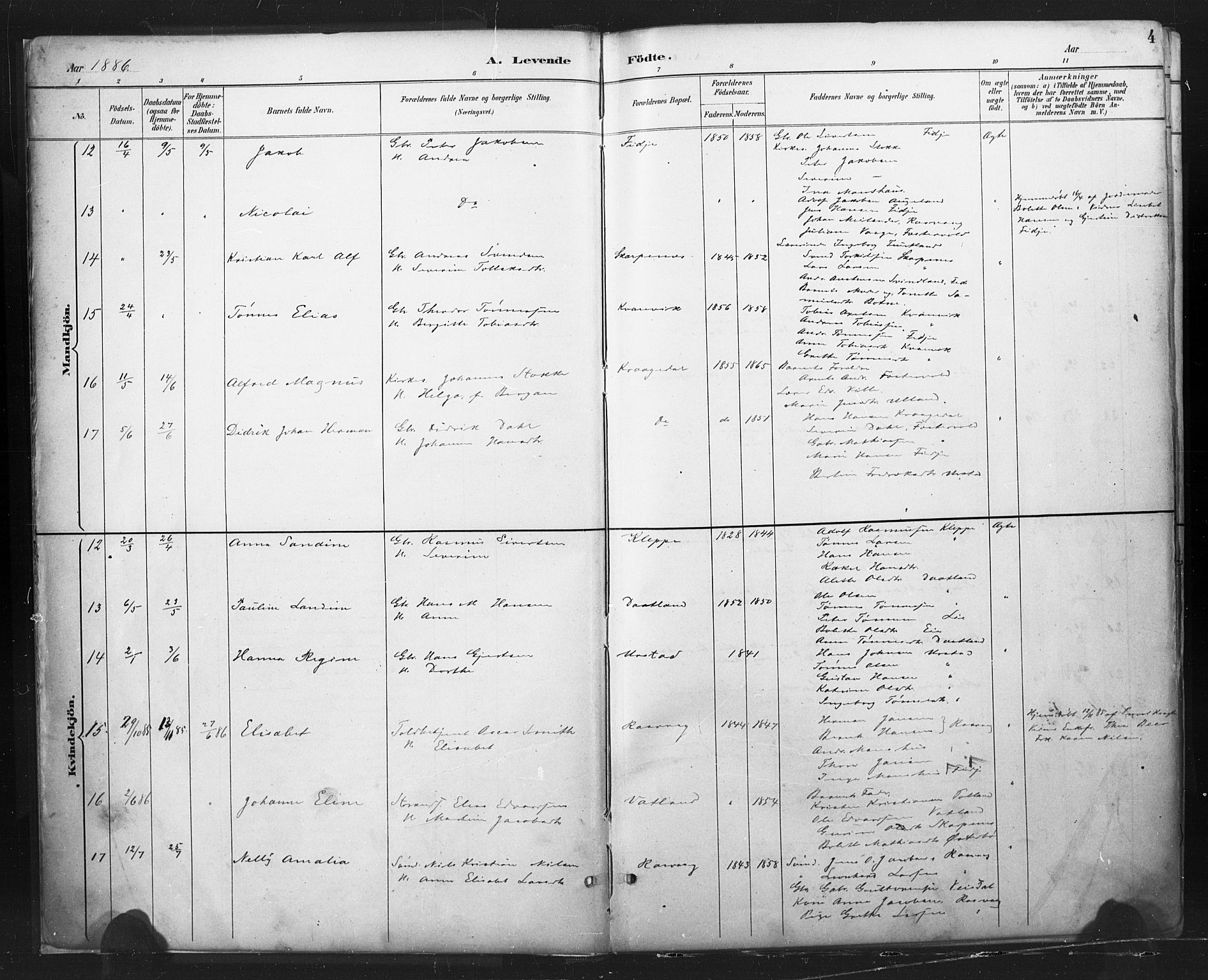Flekkefjord sokneprestkontor, AV/SAK-1111-0012/F/Fa/Fab/L0006: Parish register (official) no. A 6, 1886-1901, p. 4