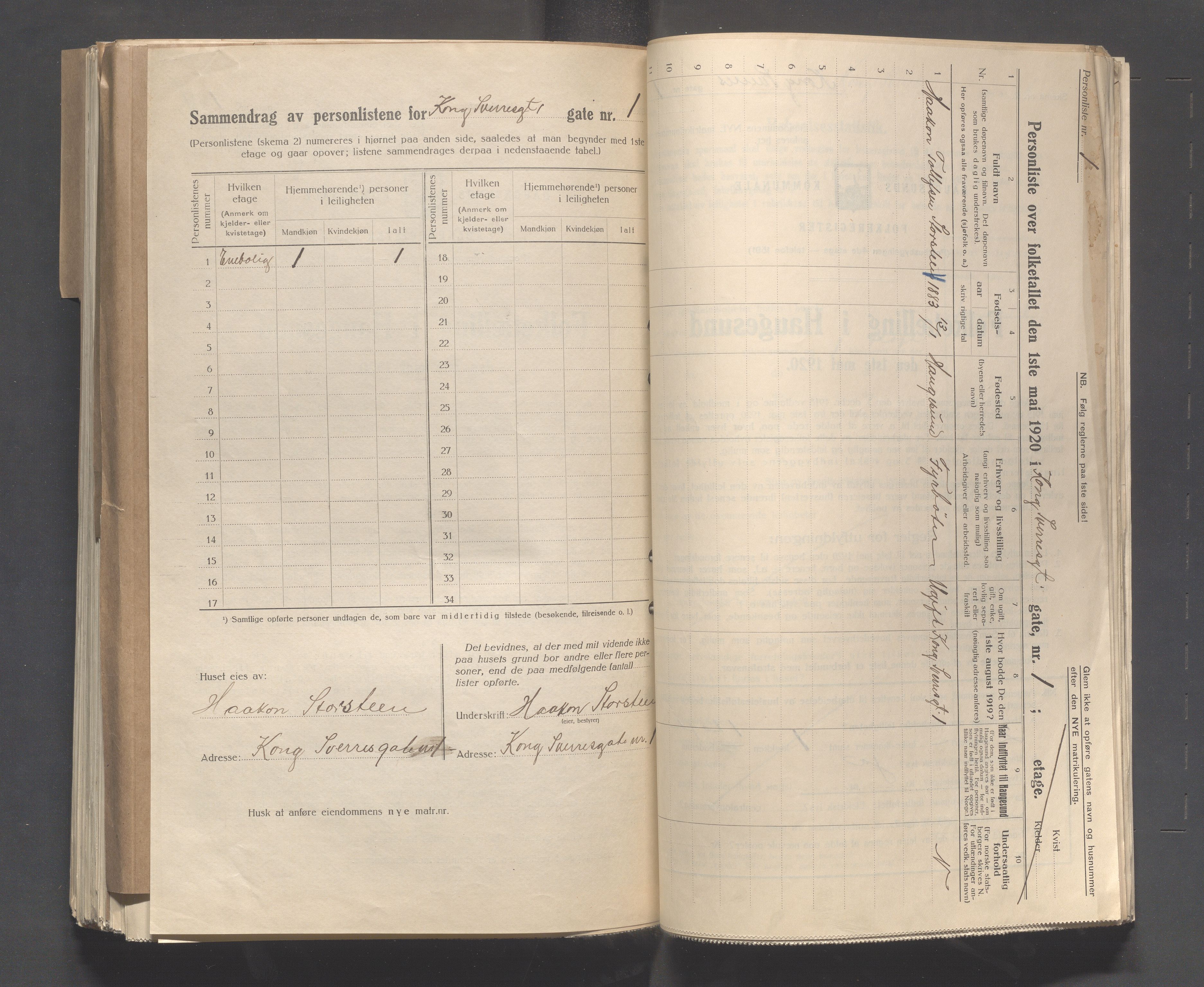 IKAR, Local census 1.5.1920 for Haugesund, 1920, p. 2796