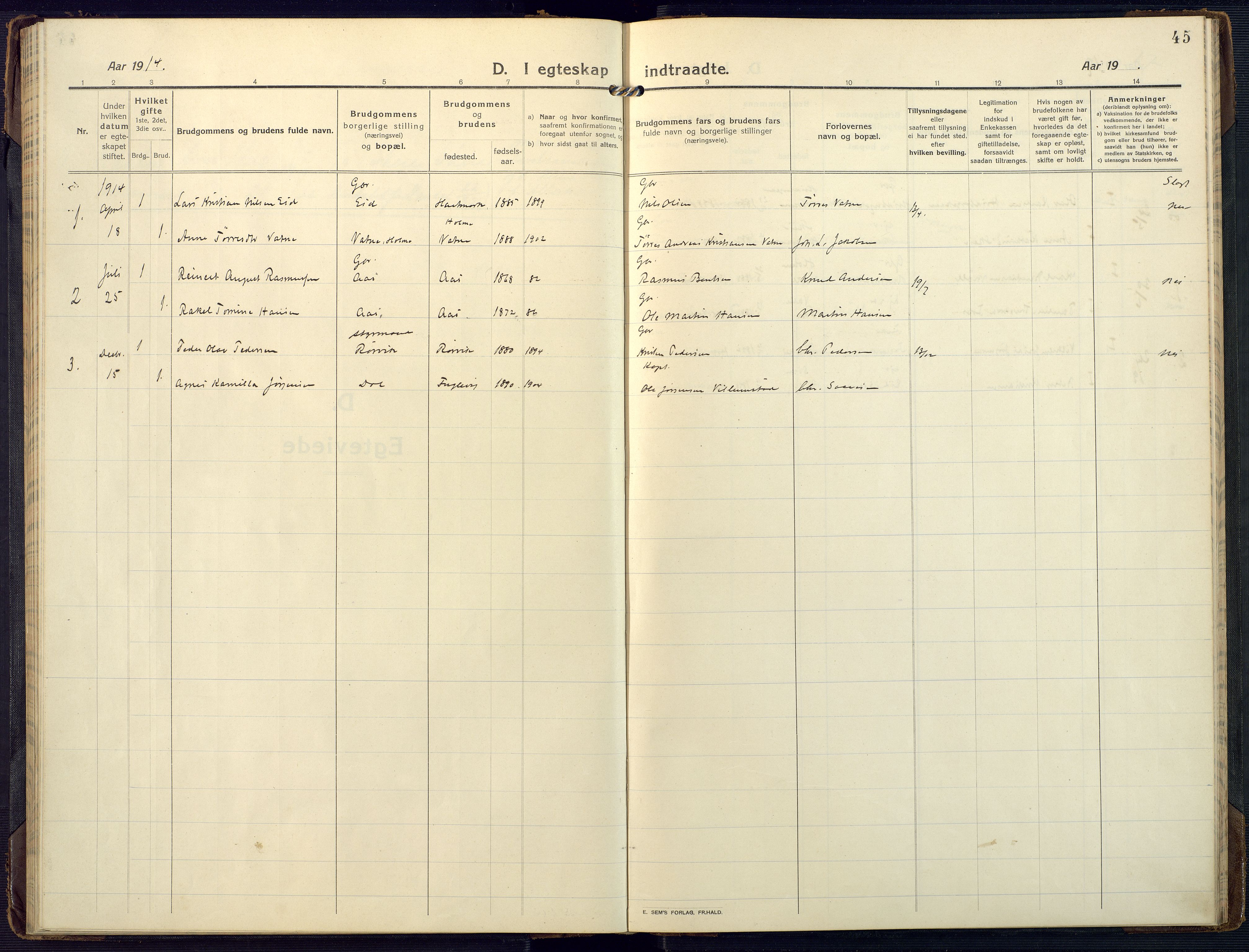 Mandal sokneprestkontor, SAK/1111-0030/F/Fa/Fab/L0003: Parish register (official) no. A 3, 1913-1933, p. 45