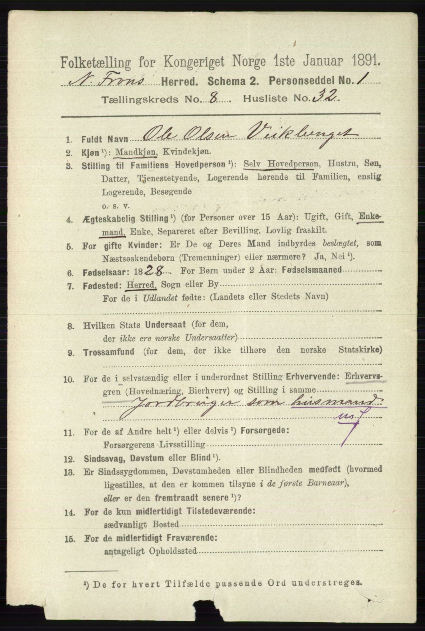 RA, 1891 census for 0518 Nord-Fron, 1891, p. 3591