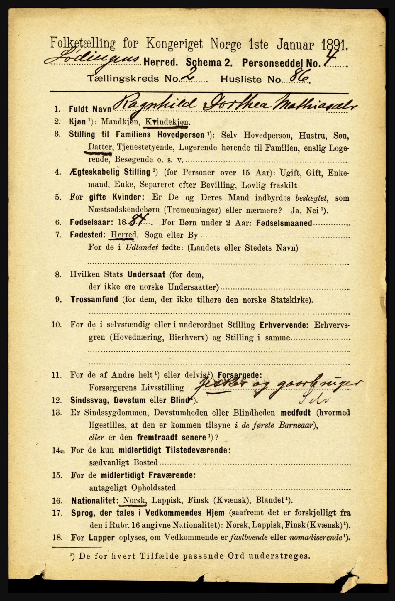 RA, 1891 census for 1851 Lødingen, 1891, p. 1290