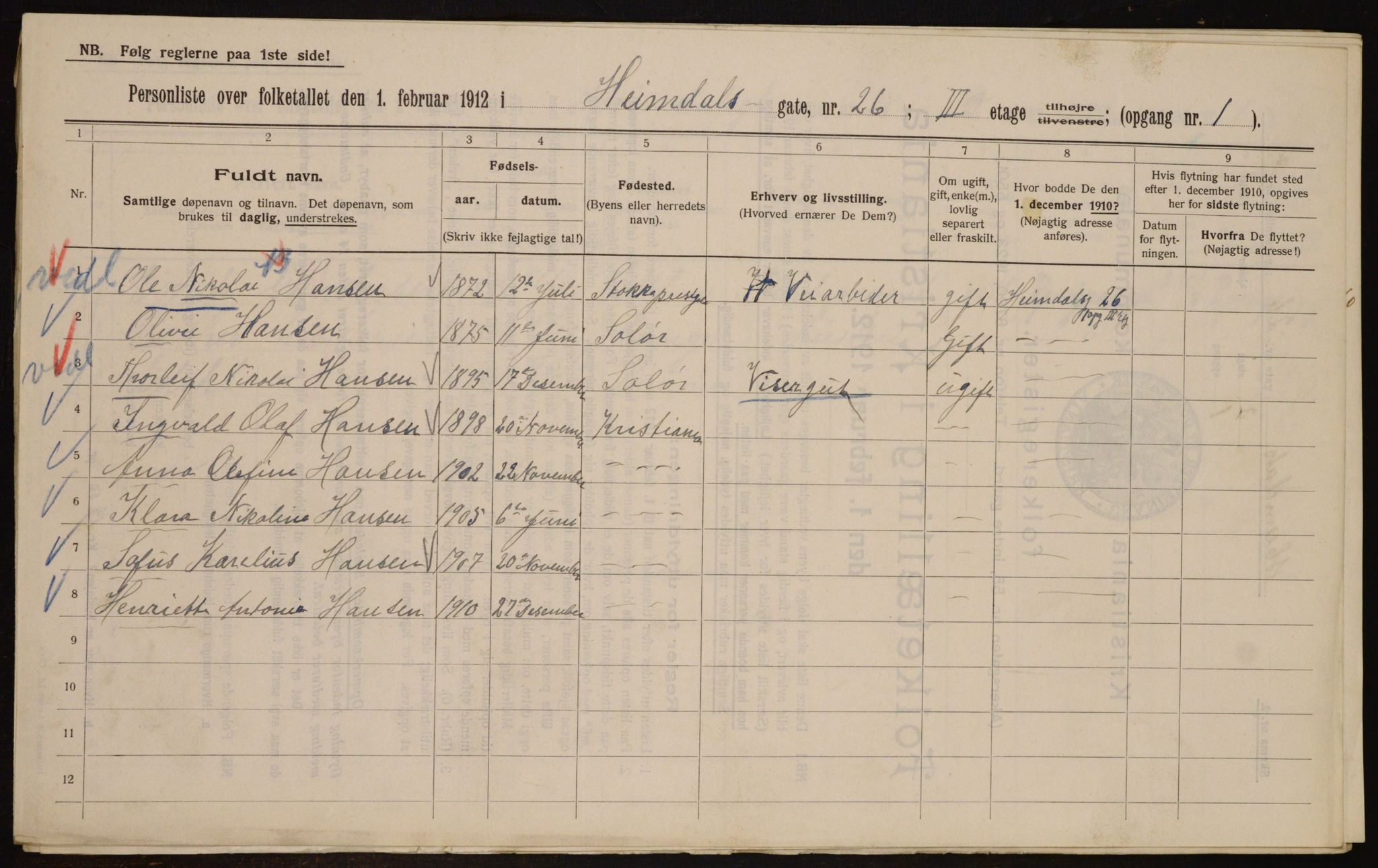 OBA, Municipal Census 1912 for Kristiania, 1912, p. 37233