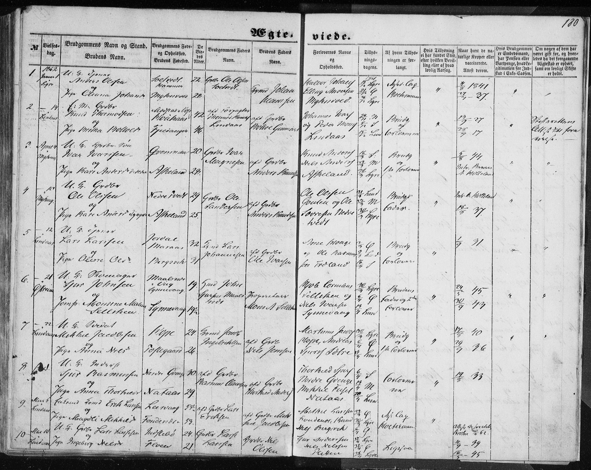 Lindås Sokneprestembete, SAB/A-76701/H/Haa: Parish register (official) no. A 13, 1848-1862, p. 180
