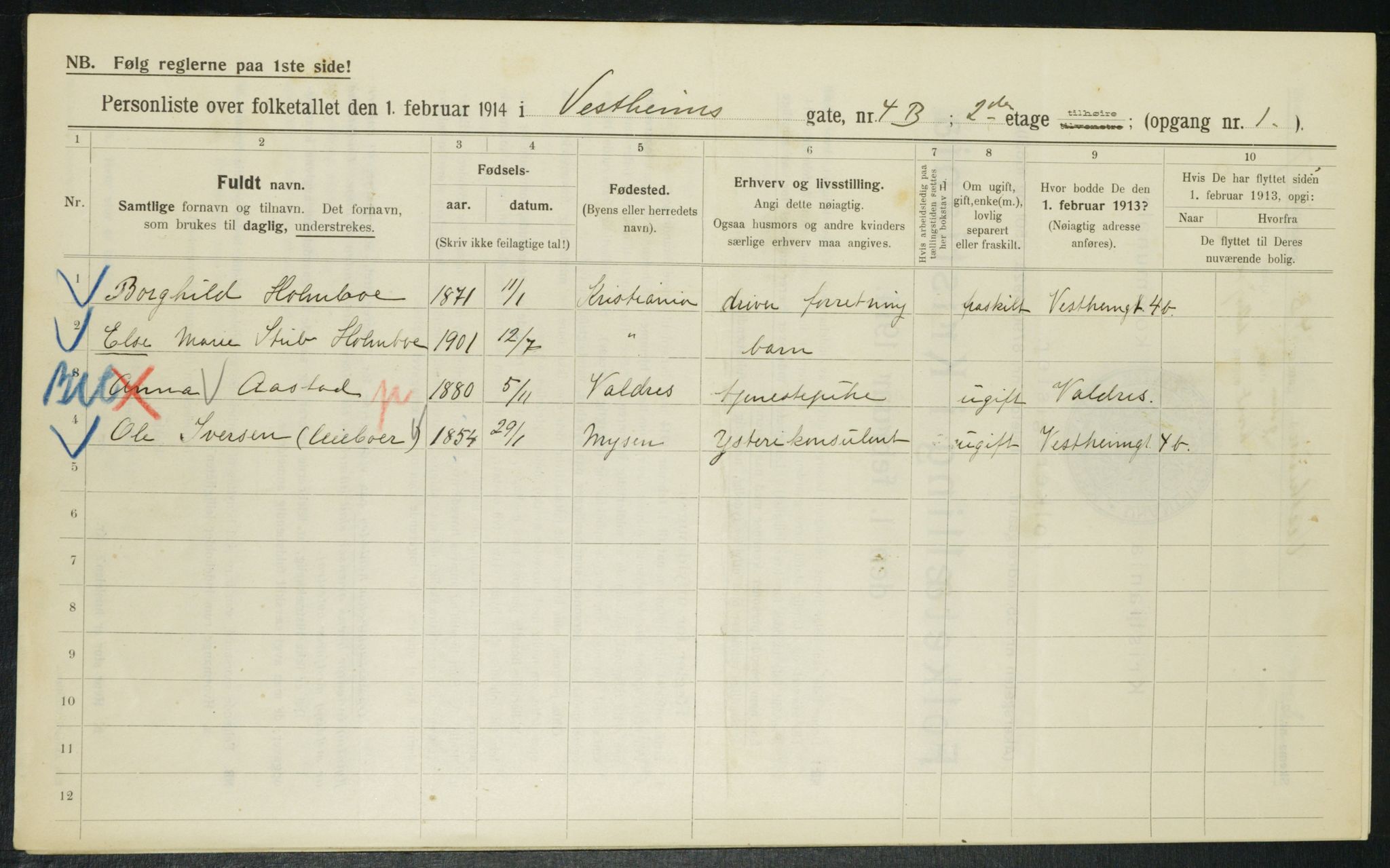 OBA, Municipal Census 1914 for Kristiania, 1914, p. 123509