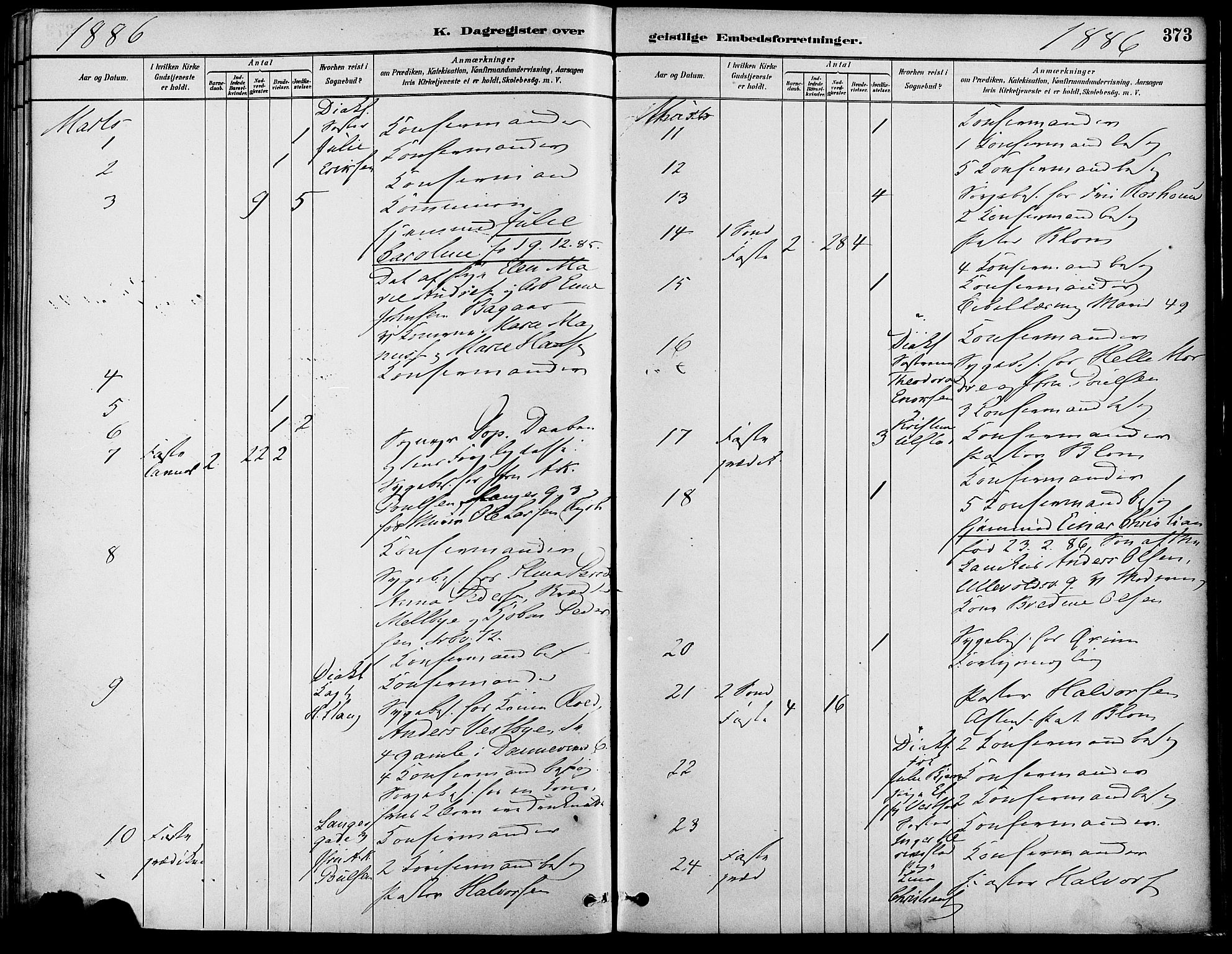 Gamle Aker prestekontor Kirkebøker, AV/SAO-A-10617a/F/L0007: Parish register (official) no. 7, 1882-1890, p. 373