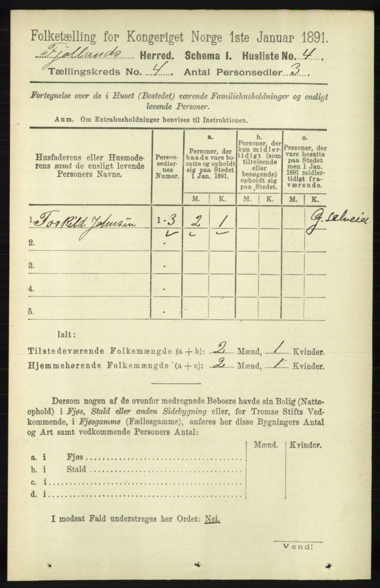 RA, 1891 census for 1036 Fjotland, 1891, p. 503