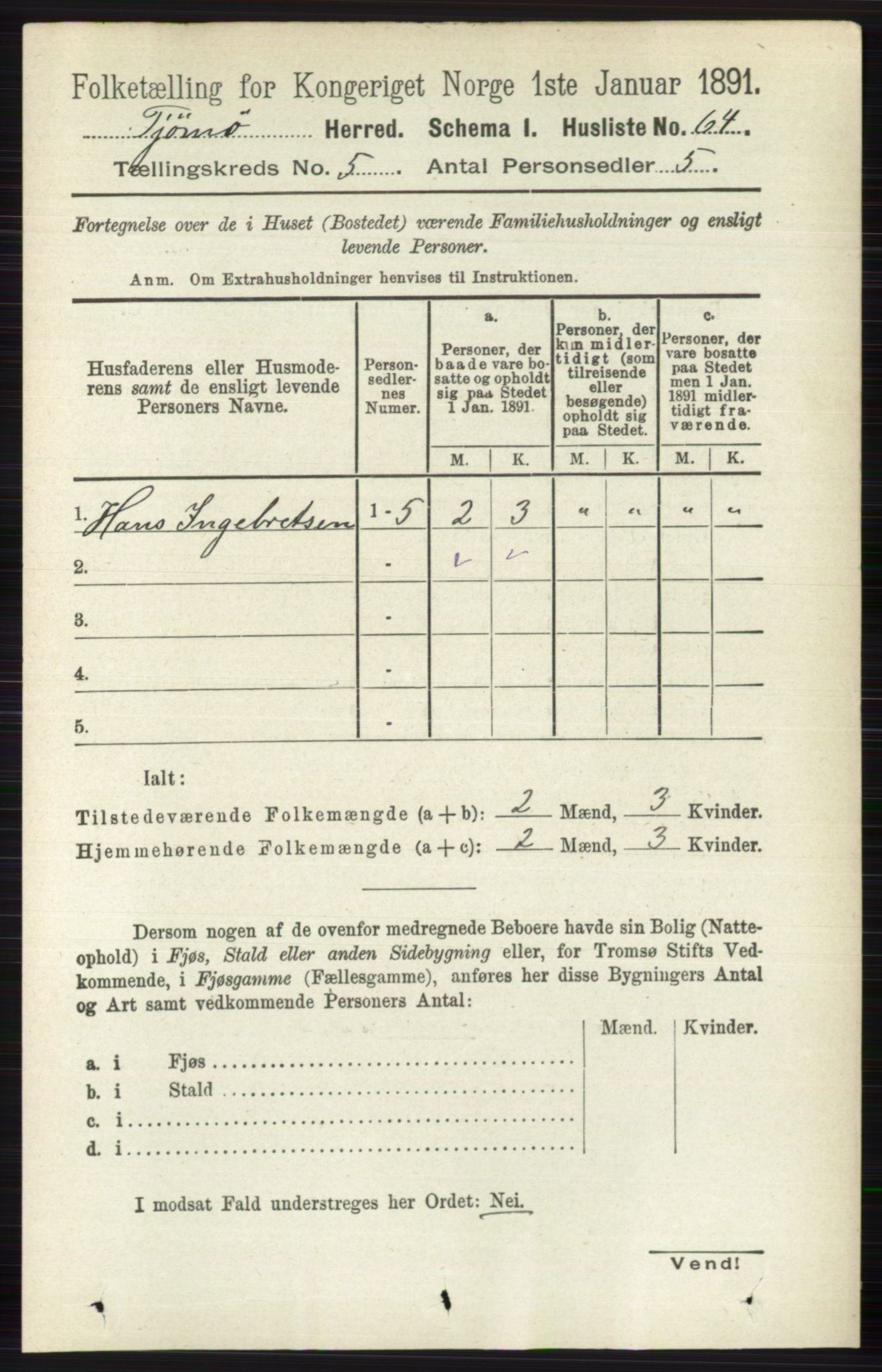 RA, 1891 census for 0723 Tjøme, 1891, p. 1664