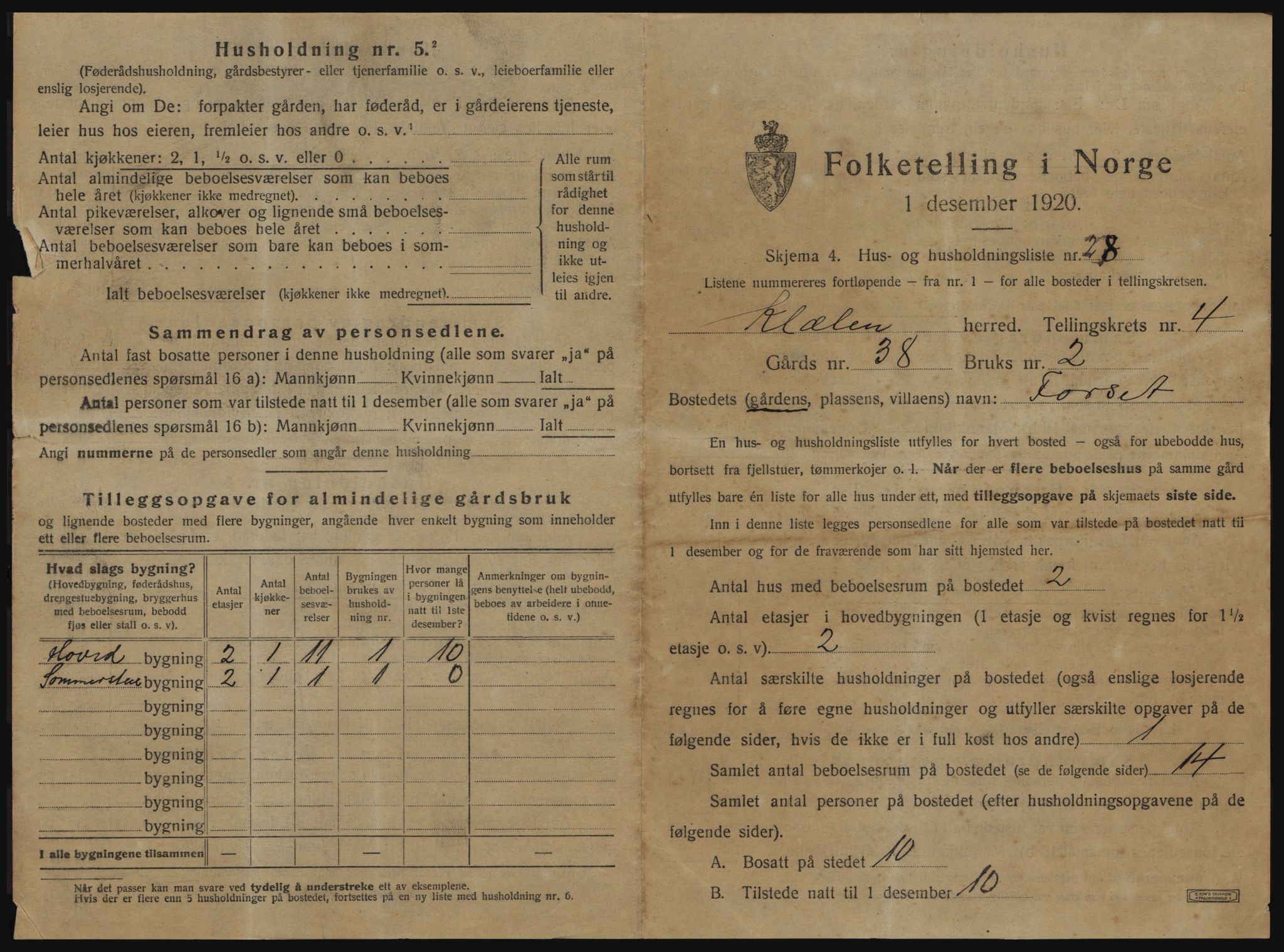 SAT, 1920 census for Klæbu, 1920, p. 350