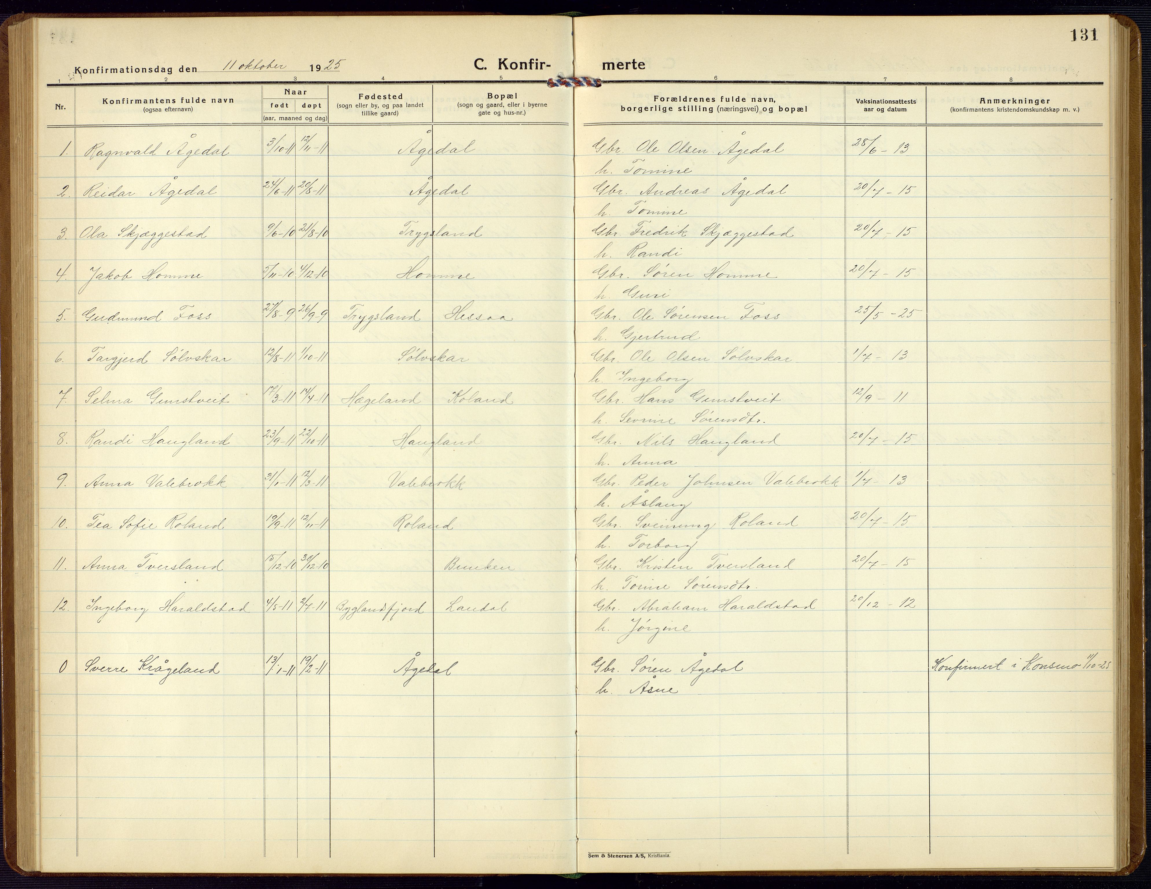 Bjelland sokneprestkontor, AV/SAK-1111-0005/F/Fb/Fba/L0006: Parish register (copy) no. B 6, 1923-1956, p. 131