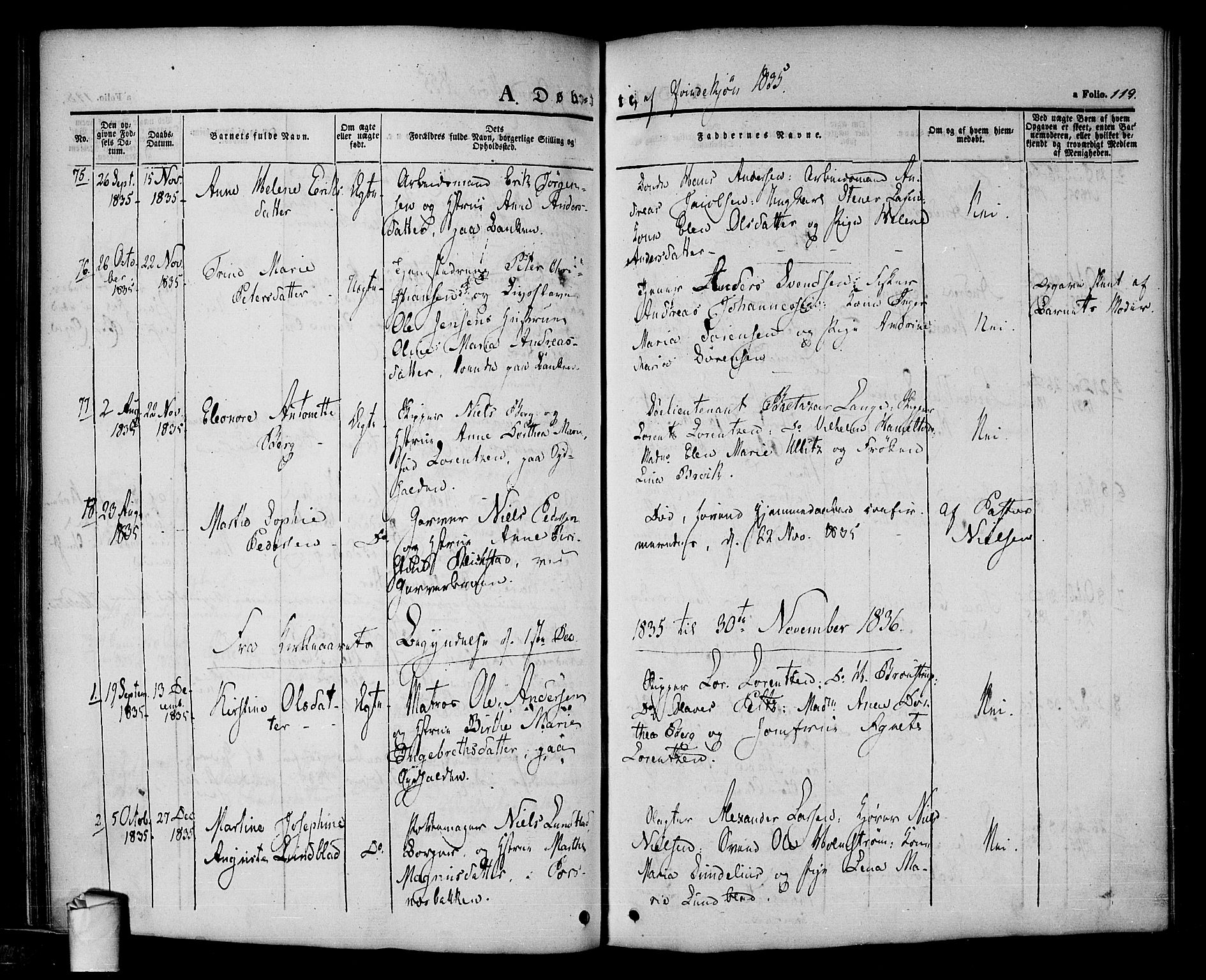 Halden prestekontor Kirkebøker, AV/SAO-A-10909/F/Fa/L0005: Parish register (official) no. I 5, 1834-1845, p. 119