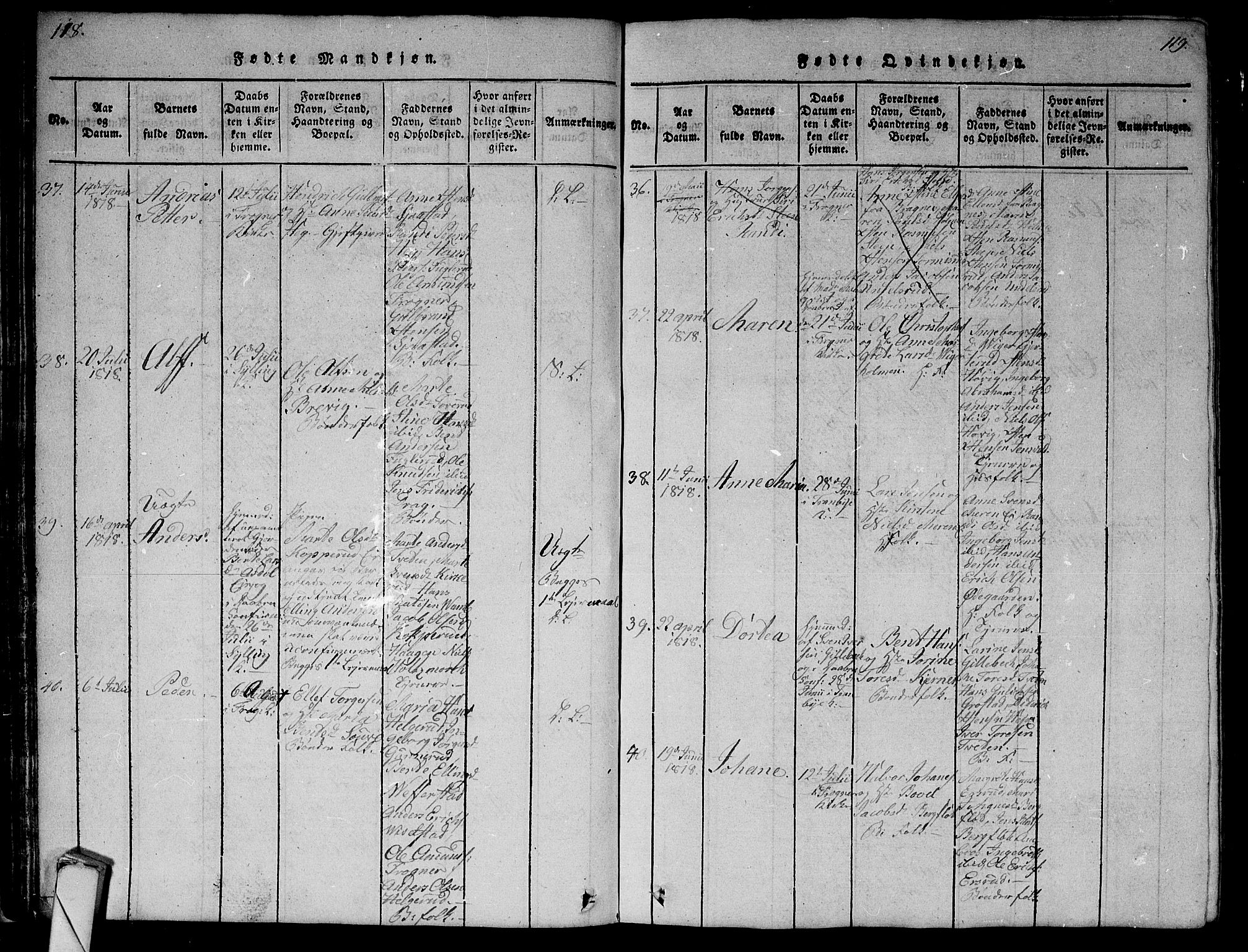 Lier kirkebøker, AV/SAKO-A-230/G/Ga/L0001: Parish register (copy) no. I 1, 1813-1824, p. 118-119