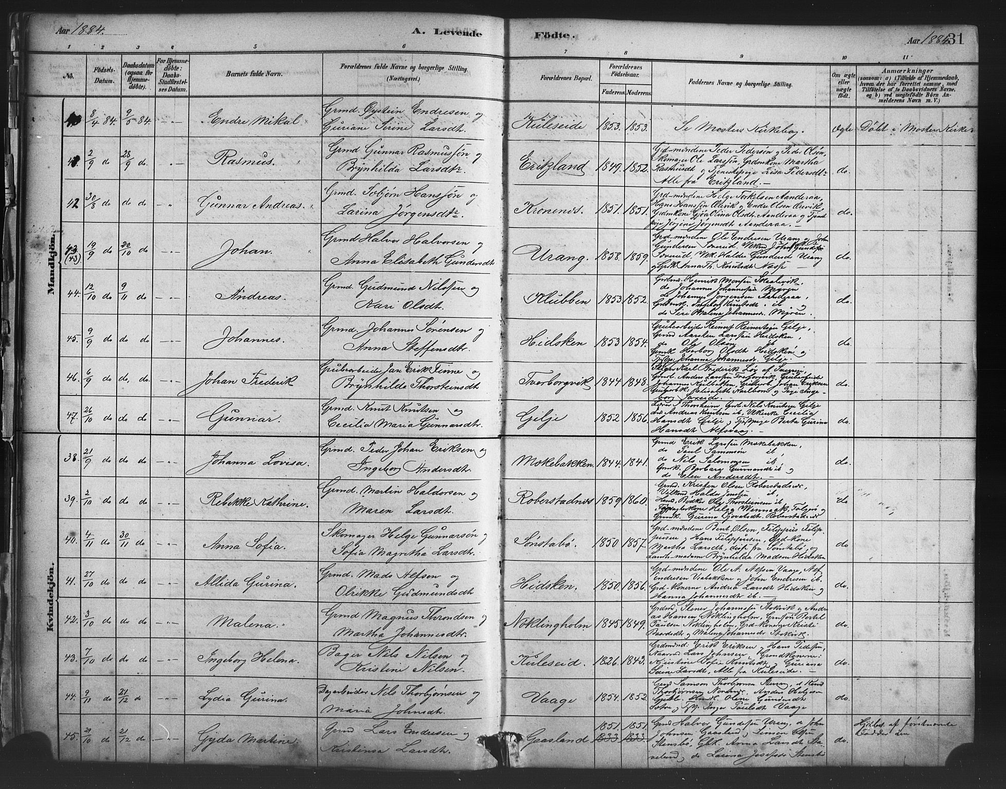 Finnås sokneprestembete, AV/SAB-A-99925/H/Ha/Haa/Haac/L0001: Parish register (official) no. C 1, 1881-1894, p. 31