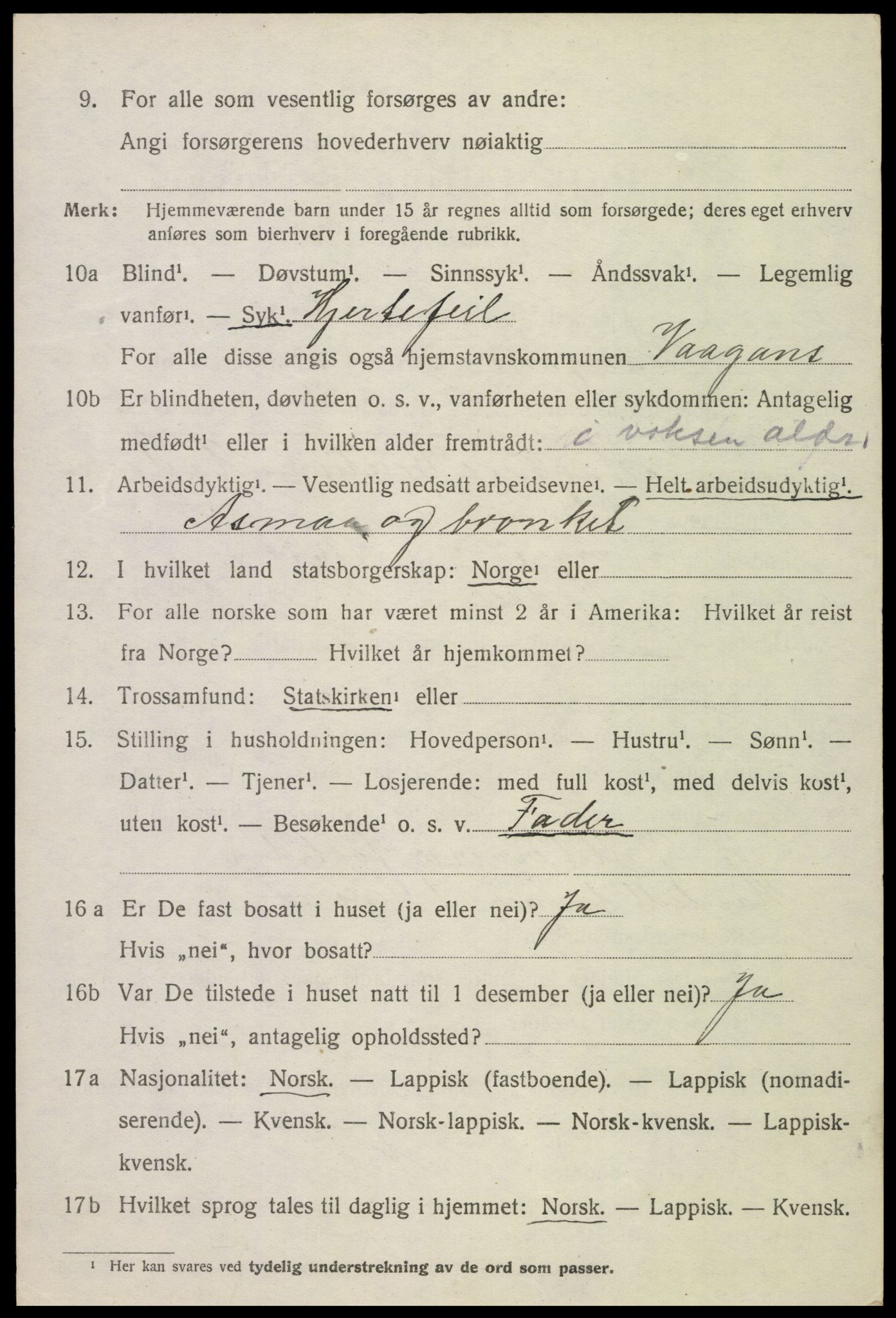 SAT, 1920 census for Vågan, 1920, p. 9308