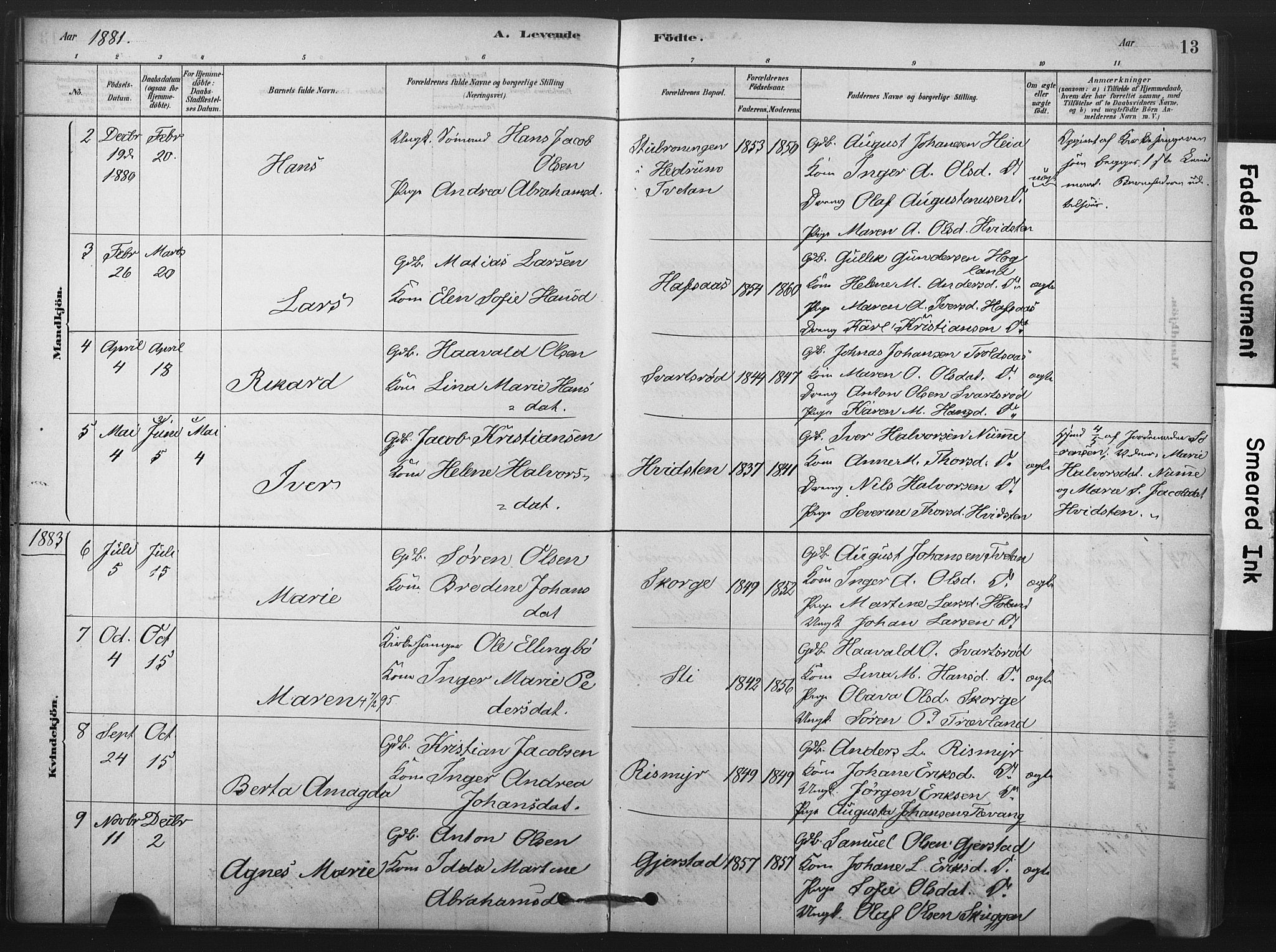 Andebu kirkebøker, AV/SAKO-A-336/F/Fa/L0008: Parish register (official) no. 8, 1878-1902, p. 13