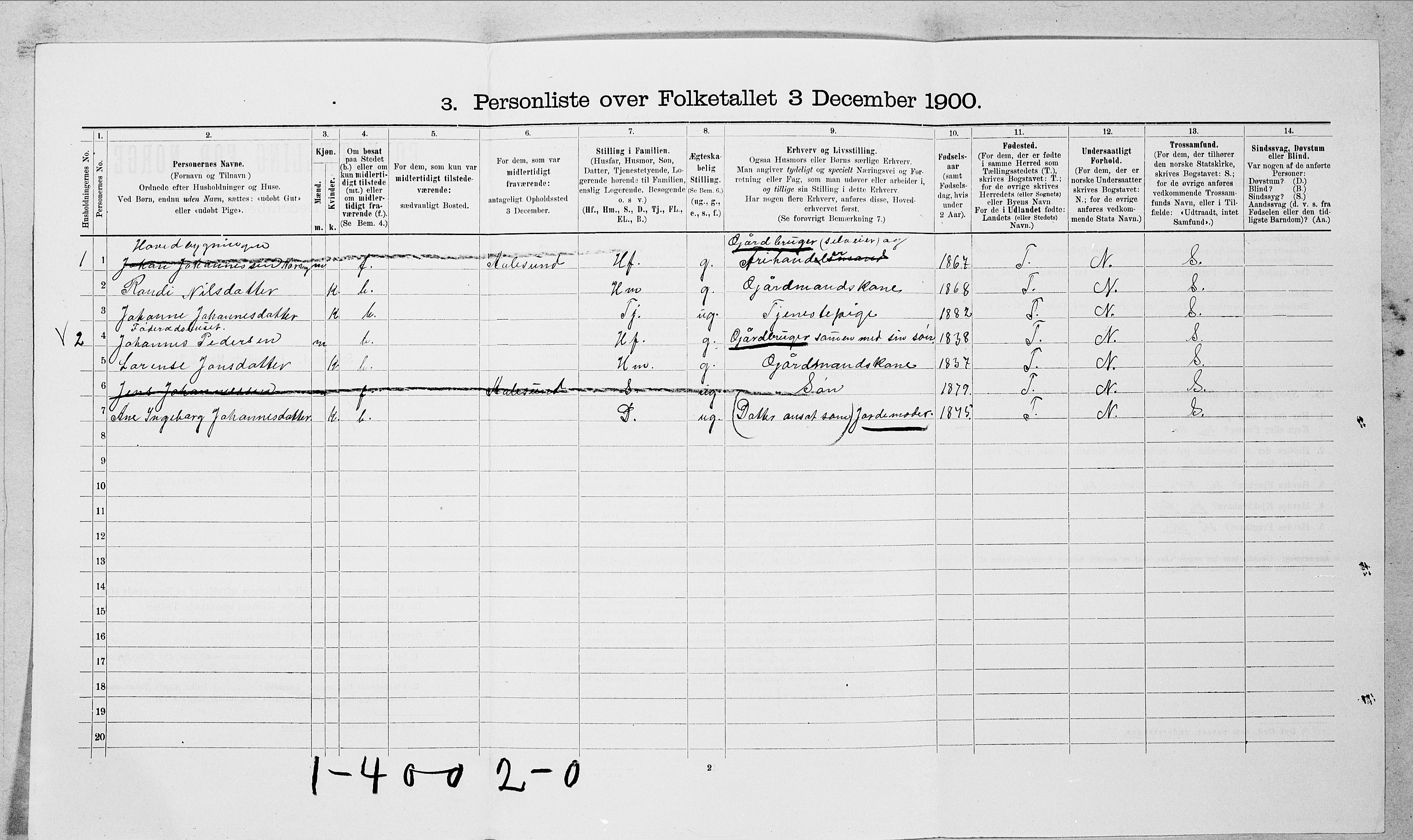 SAT, 1900 census for Hjørundfjord, 1900, p. 169