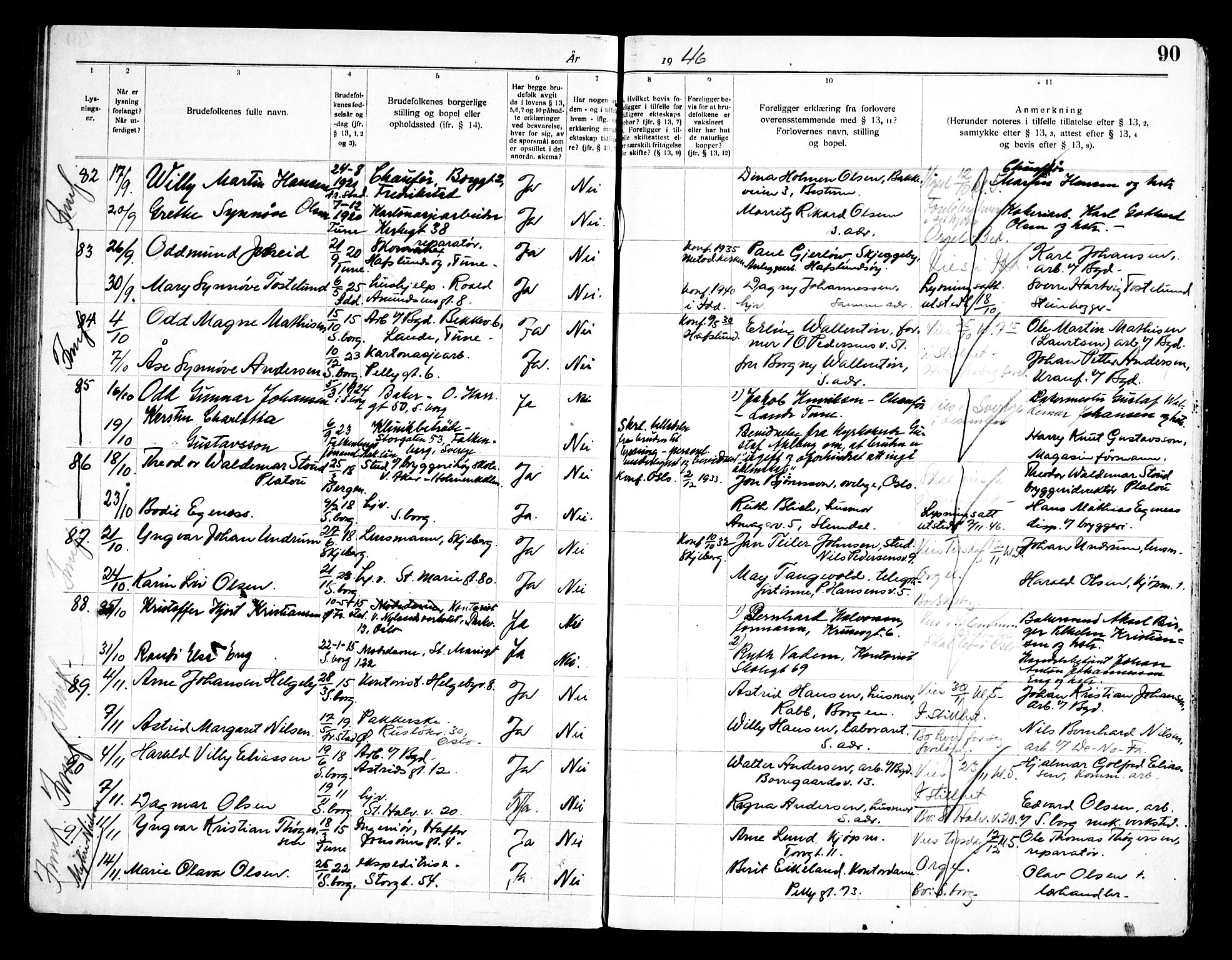 Sarpsborg prestekontor Kirkebøker, SAO/A-2006/H/Ha/L0004: Banns register no. 4, 1935-1947, p. 90