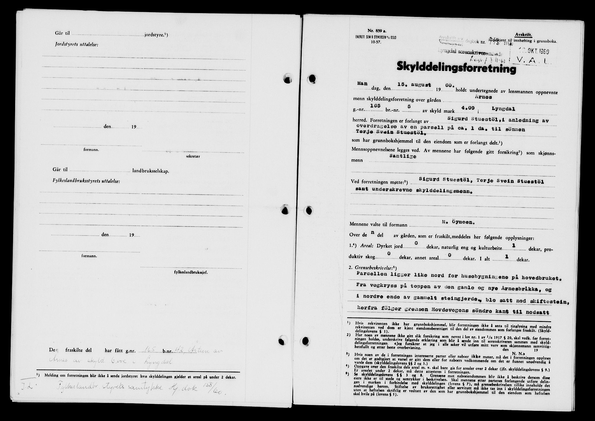 Lyngdal sorenskriveri, AV/SAK-1221-0004/G/Gb/L0680: Mortgage book no. A XXVI, 1960-1960, Diary no: : 998/1960