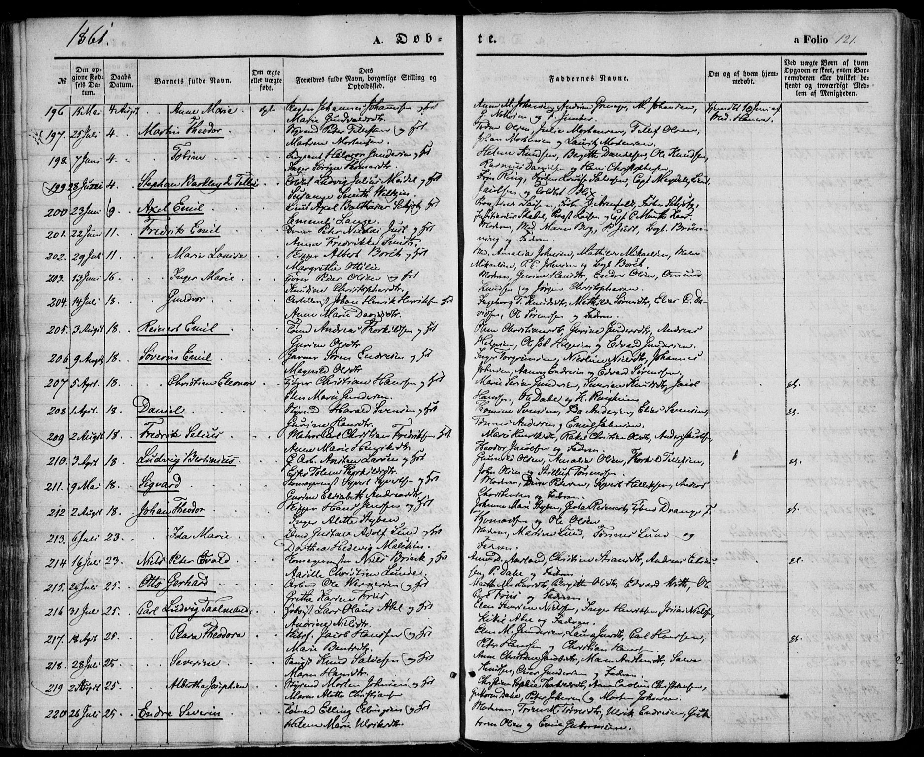 Kristiansand domprosti, SAK/1112-0006/F/Fa/L0014: Parish register (official) no. A 14, 1852-1867, p. 121