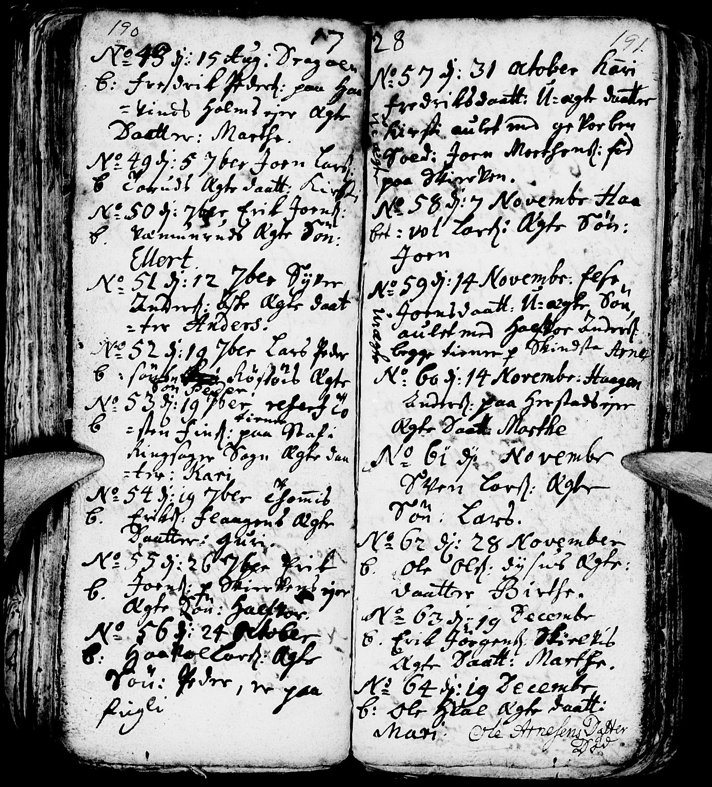 Nes prestekontor, Hedmark, AV/SAH-PREST-020/L/La/L0001: Parish register (copy) no. 1, 1663-1784, p. 190-191