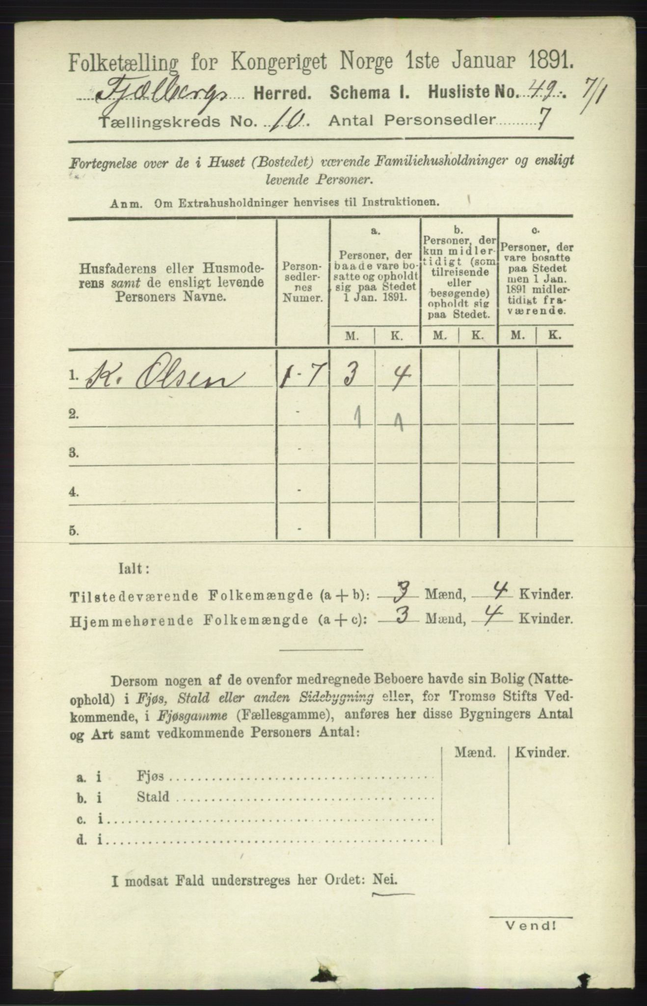 RA, 1891 census for 1213 Fjelberg, 1891, p. 3784