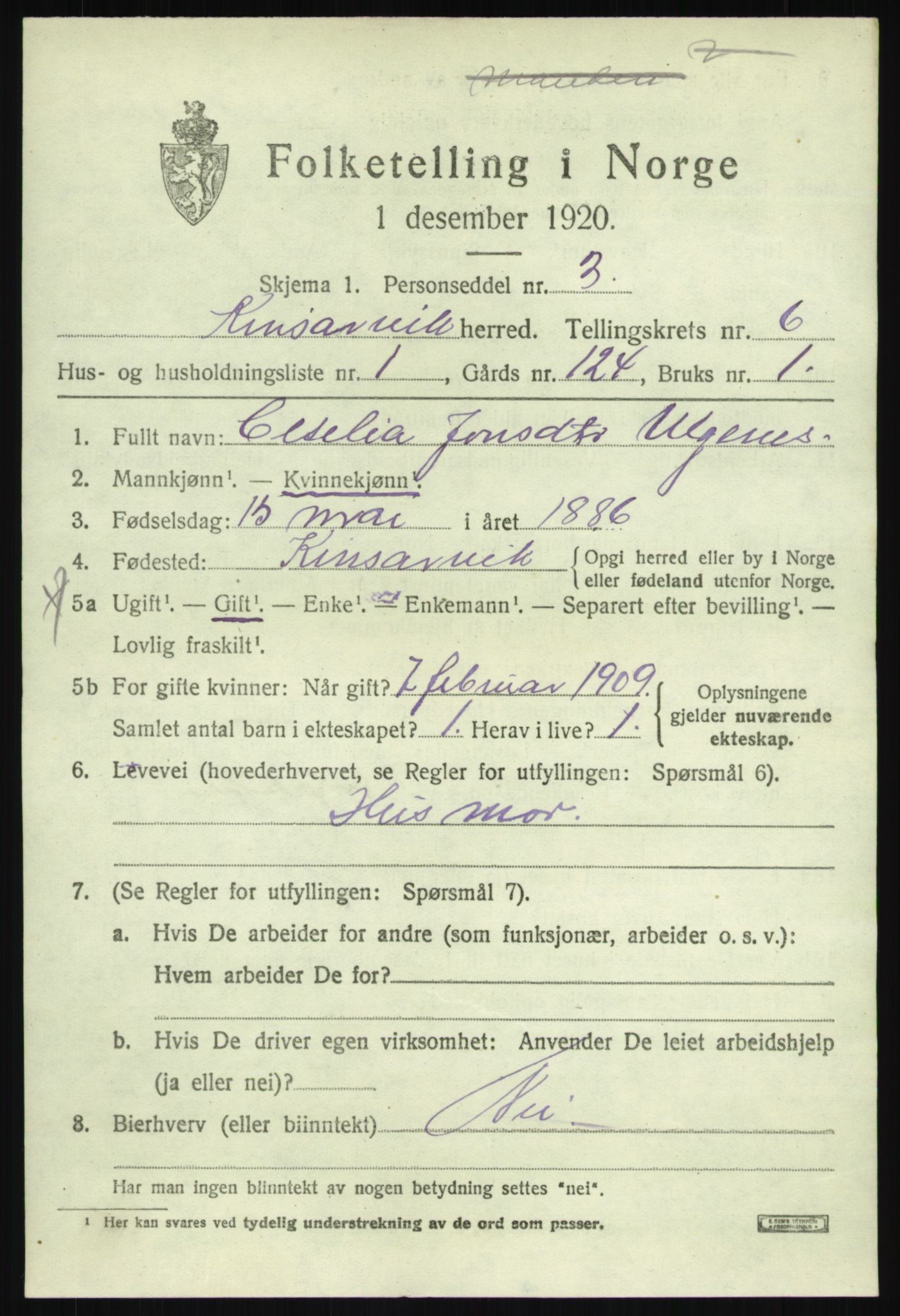 SAB, 1920 census for Kinsarvik, 1920, p. 2874