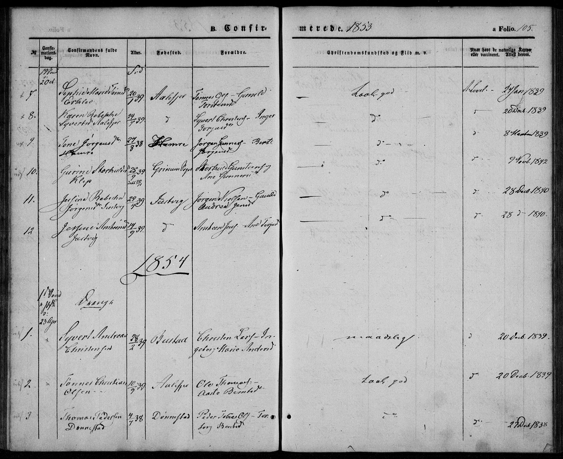 Tveit sokneprestkontor, AV/SAK-1111-0043/F/Fa/L0005: Parish register (official) no. A 5, 1853-1871, p. 105