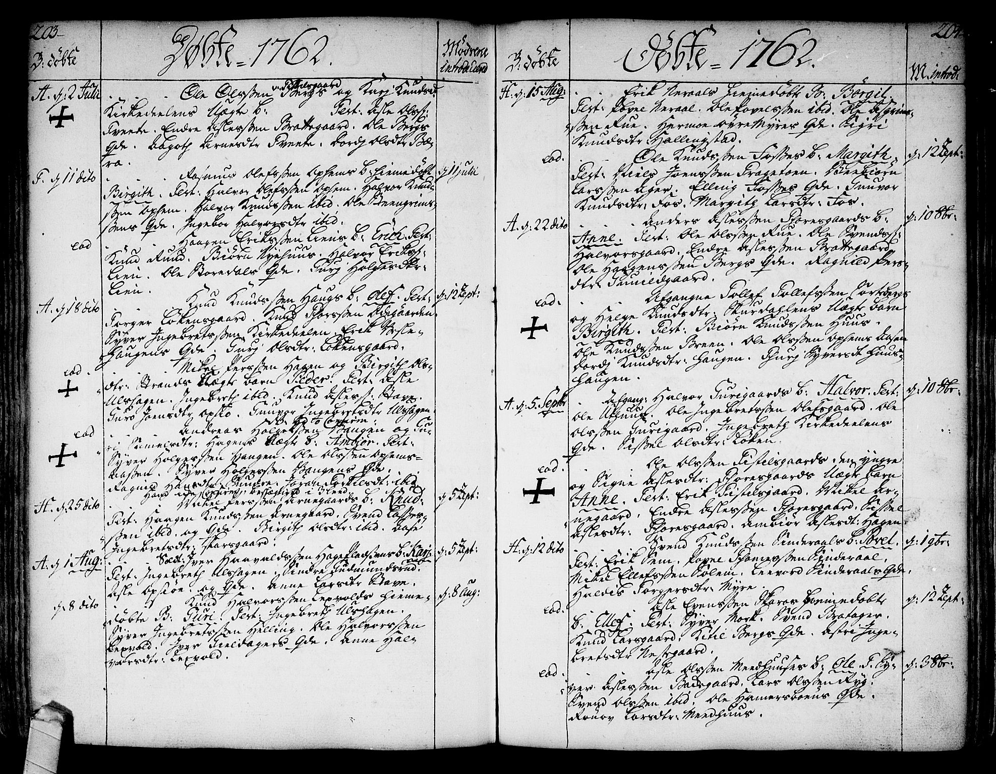 Ål kirkebøker, AV/SAKO-A-249/F/Fa/L0001: Parish register (official) no. I 1, 1744-1769, p. 203-204