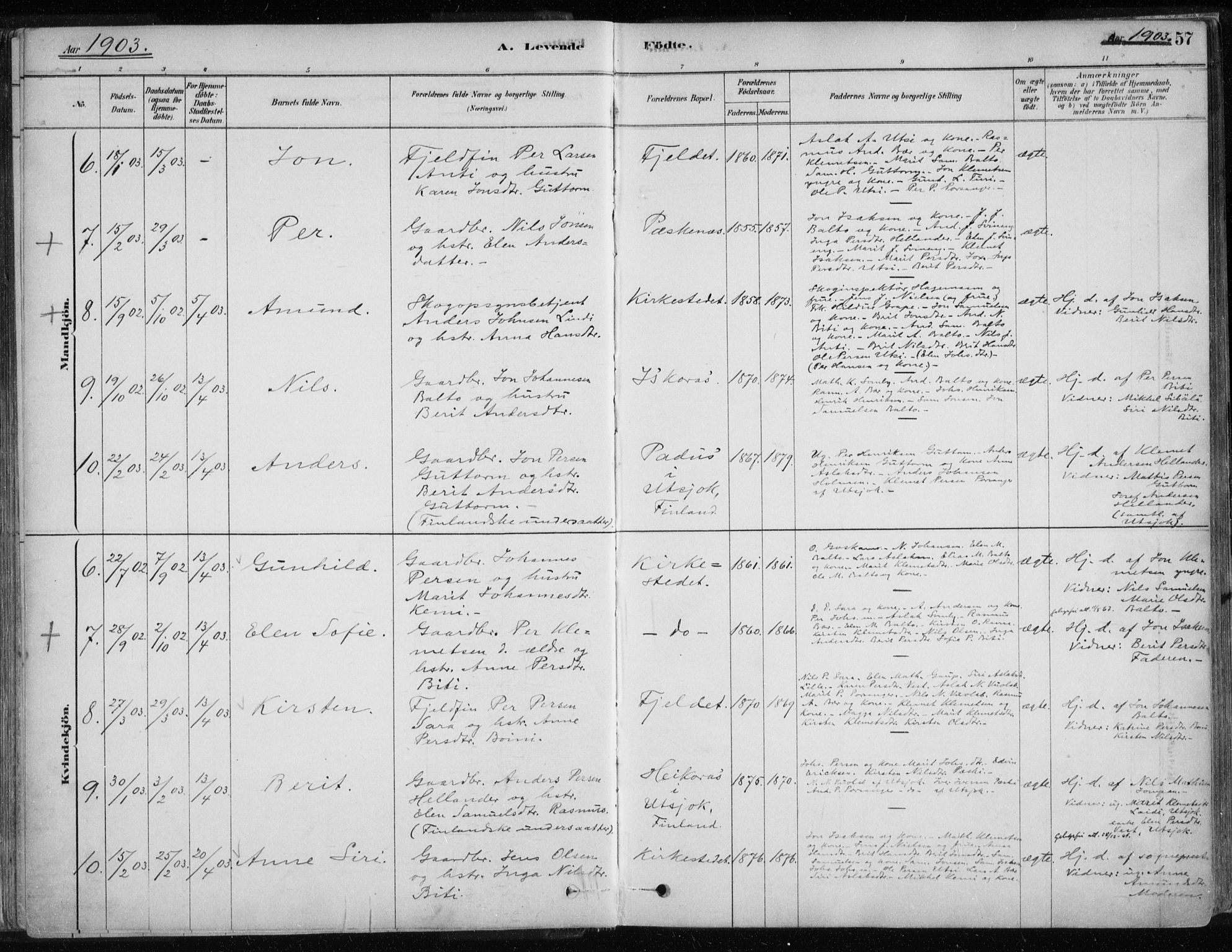 Karasjok sokneprestkontor, SATØ/S-1352/H/Ha/L0002kirke: Parish register (official) no. 2, 1885-1906, p. 57