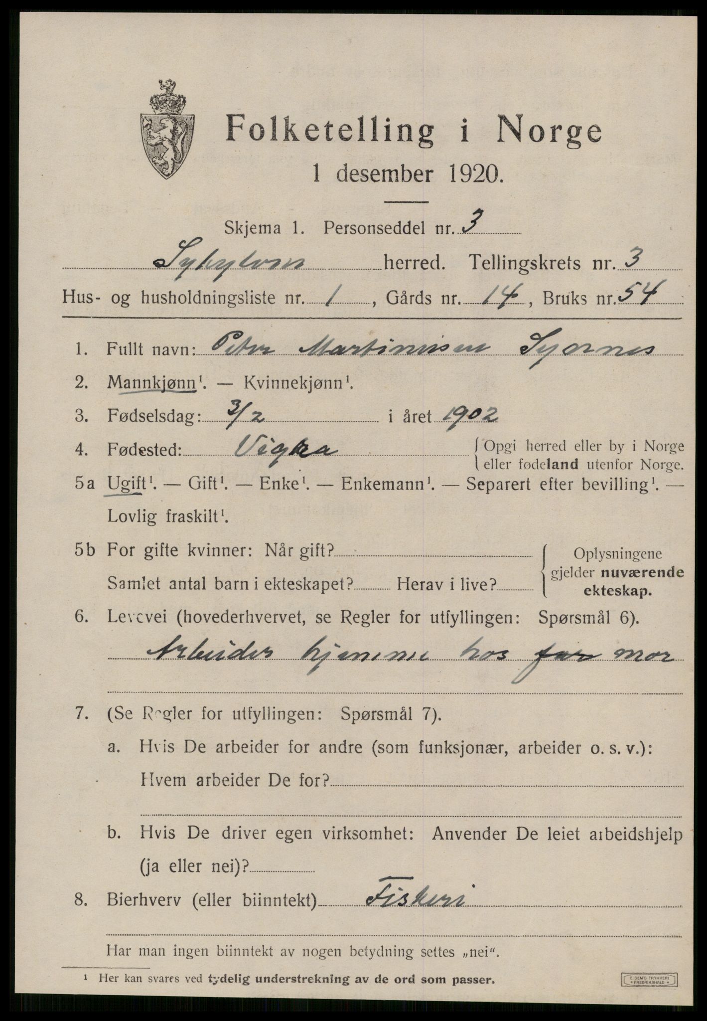 SAT, 1920 census for Sykkylven, 1920, p. 1979