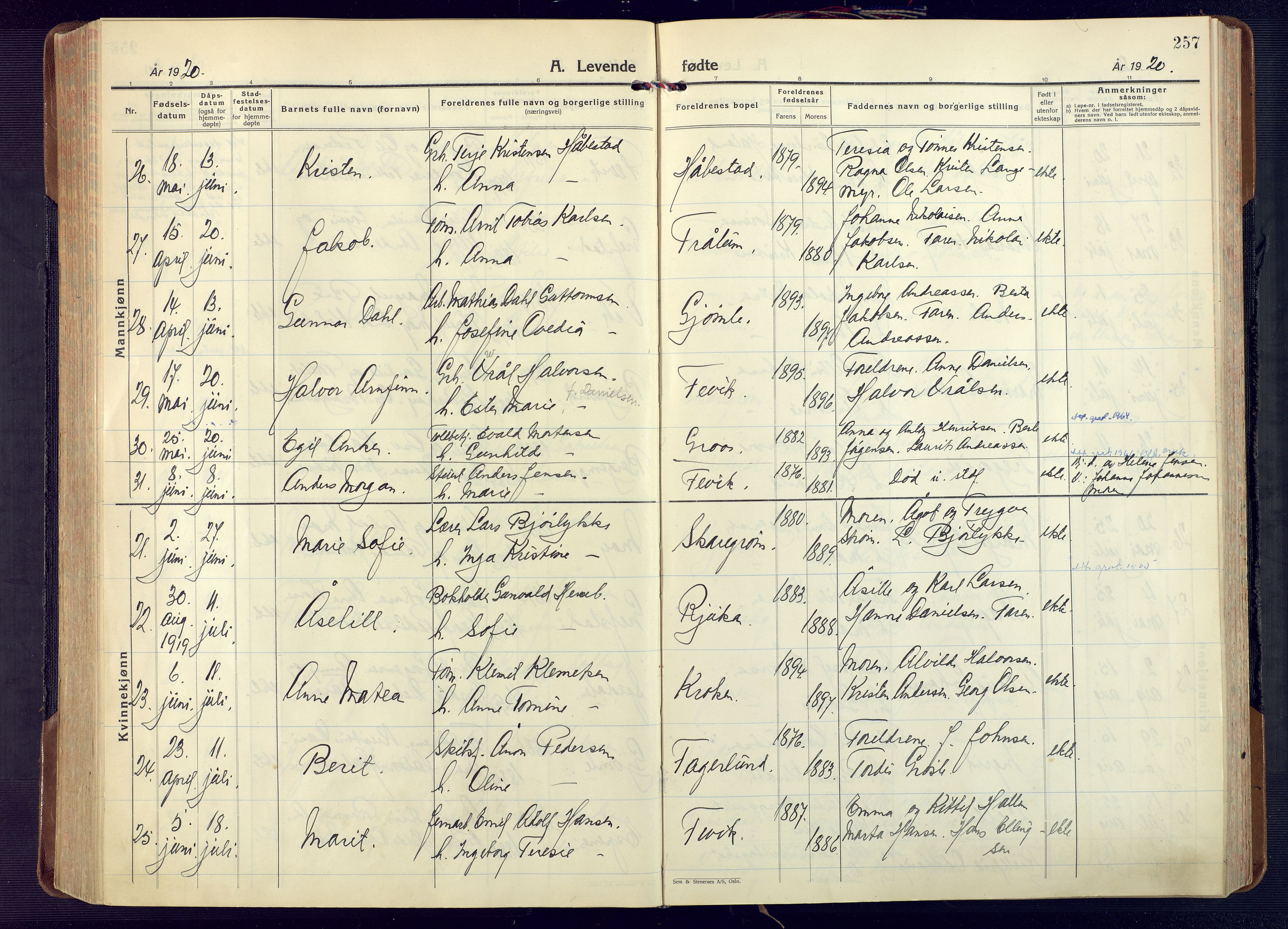 Fjære sokneprestkontor, AV/SAK-1111-0011/F/Fa/L0004: Parish register (official) no. A 4, 1902-1925, p. 257